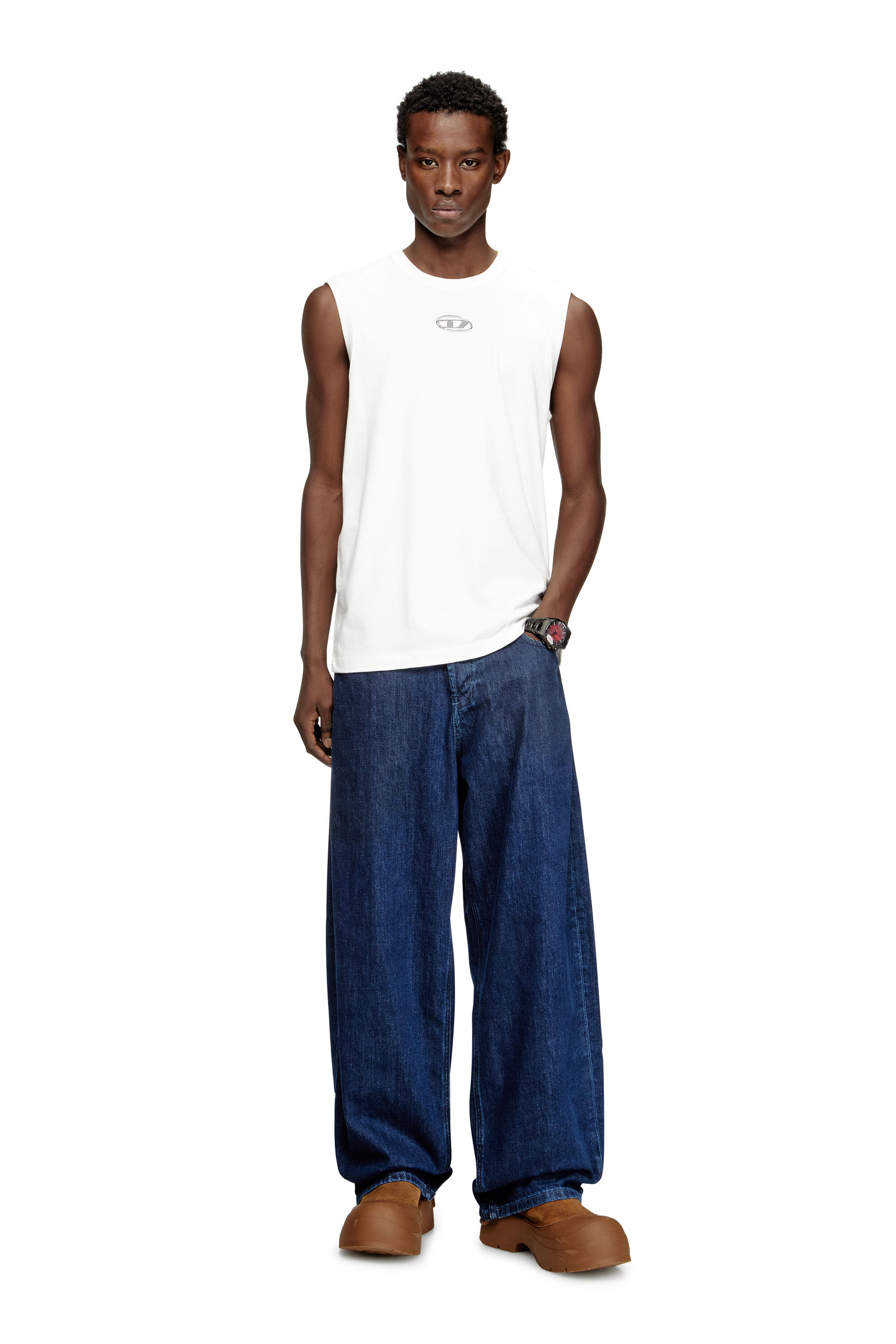 Men's Cotton tank top with metallic Oval D | White | Diesel