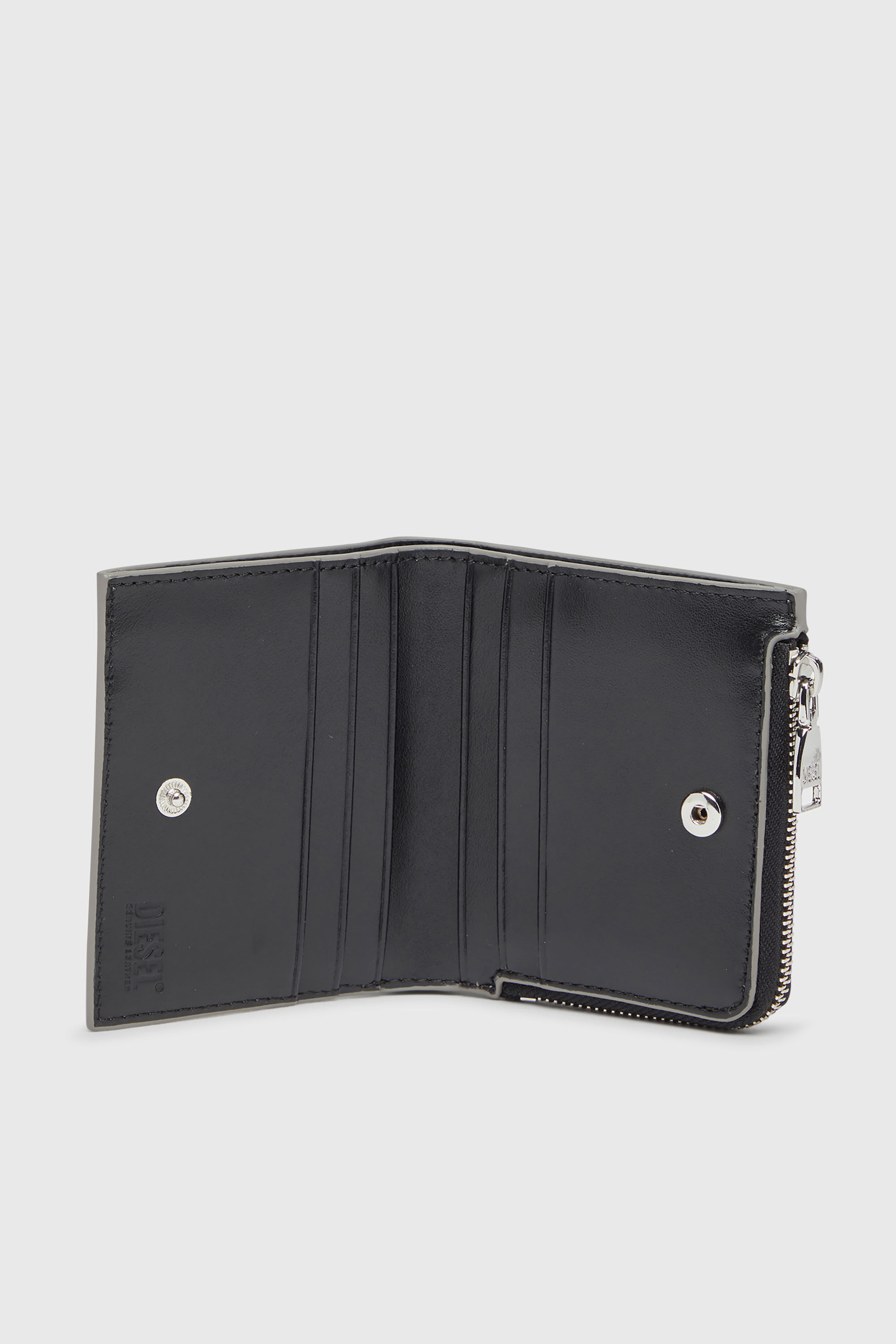 Diesel - 1DR BI FOLD ZIP L, Woman's Bi-fold card holder in mirrored leather in Silver - 3