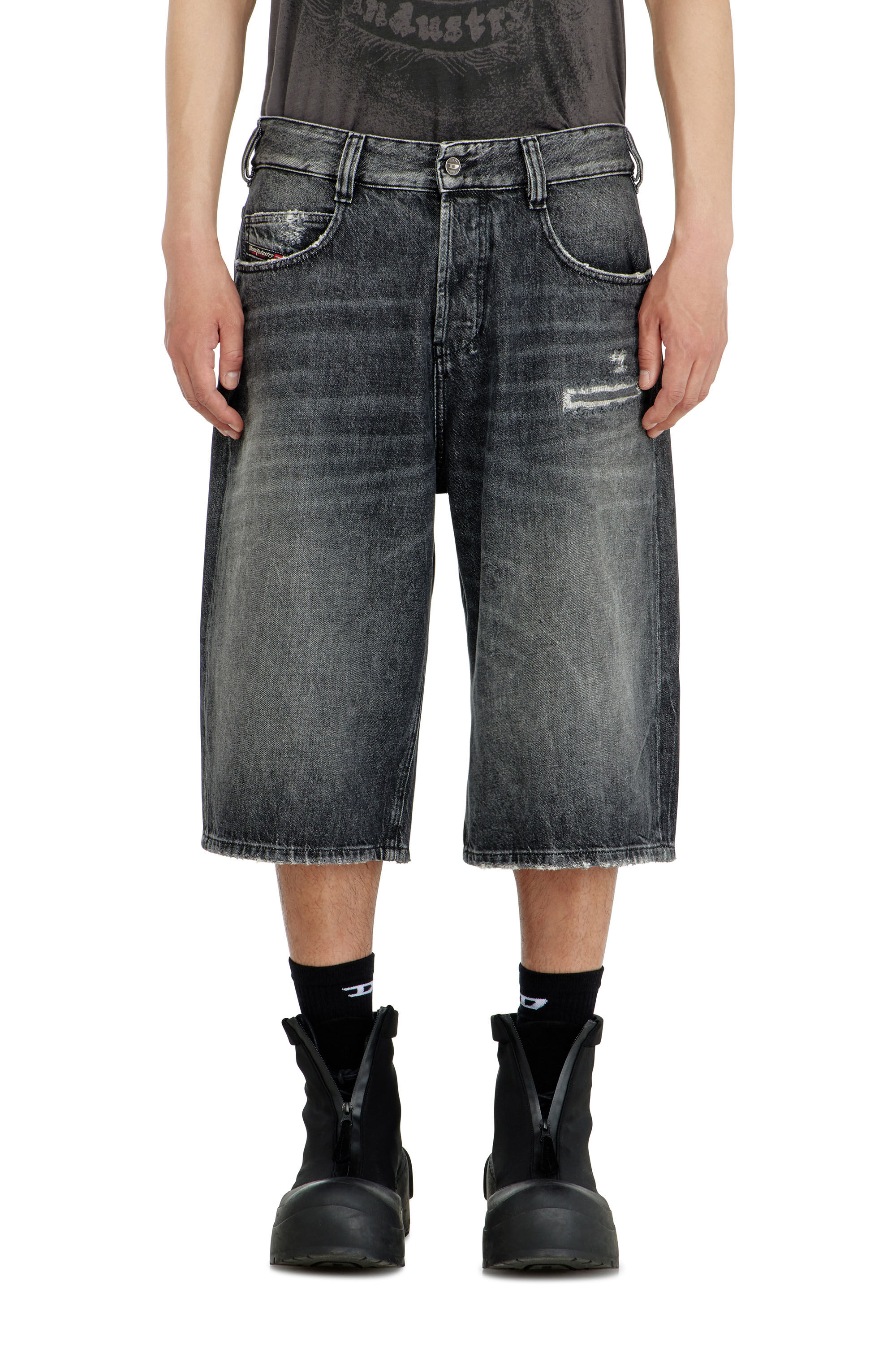 Diesel - D-ENIM-M-SHORT, Unisex's Denim relaxed shorts with abrasions in Dark grey - 3