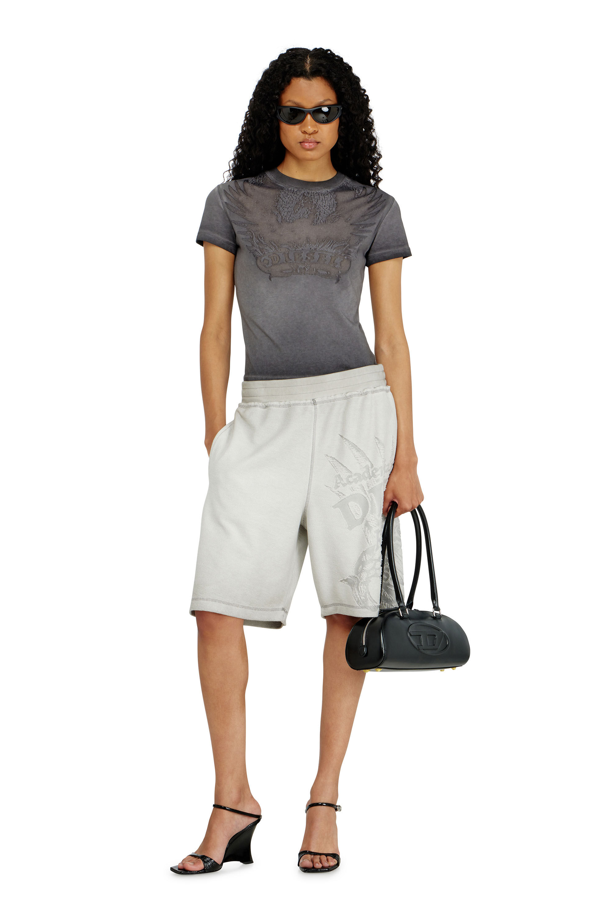 Diesel - T-ILA-AA7, Woman's Slim T-shirt with d&eacute;vor&eacute; Phoenix in Grey - 1