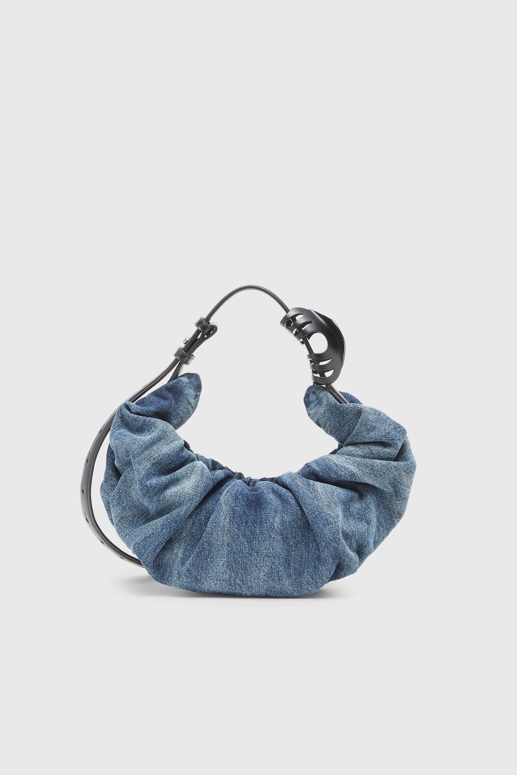 Diesel - GRAB-D HOBO S, Woman's Grab-D-Small scrunched hobo bag in treated denim in Medium blue - 3
