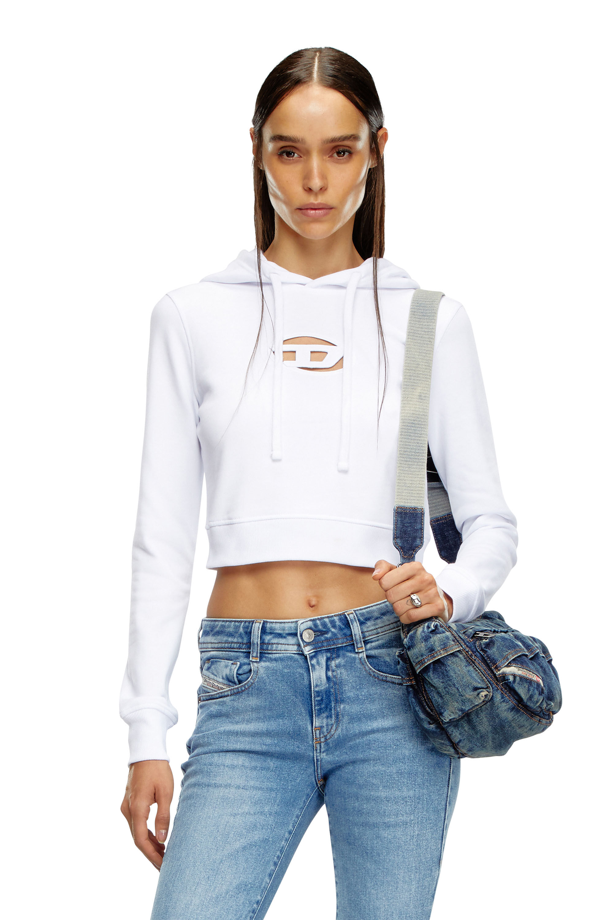 Diesel - F-SLIMMY-HOOD-OD, Woman's Hoodie with cut-out Oval D Logo in White - 3