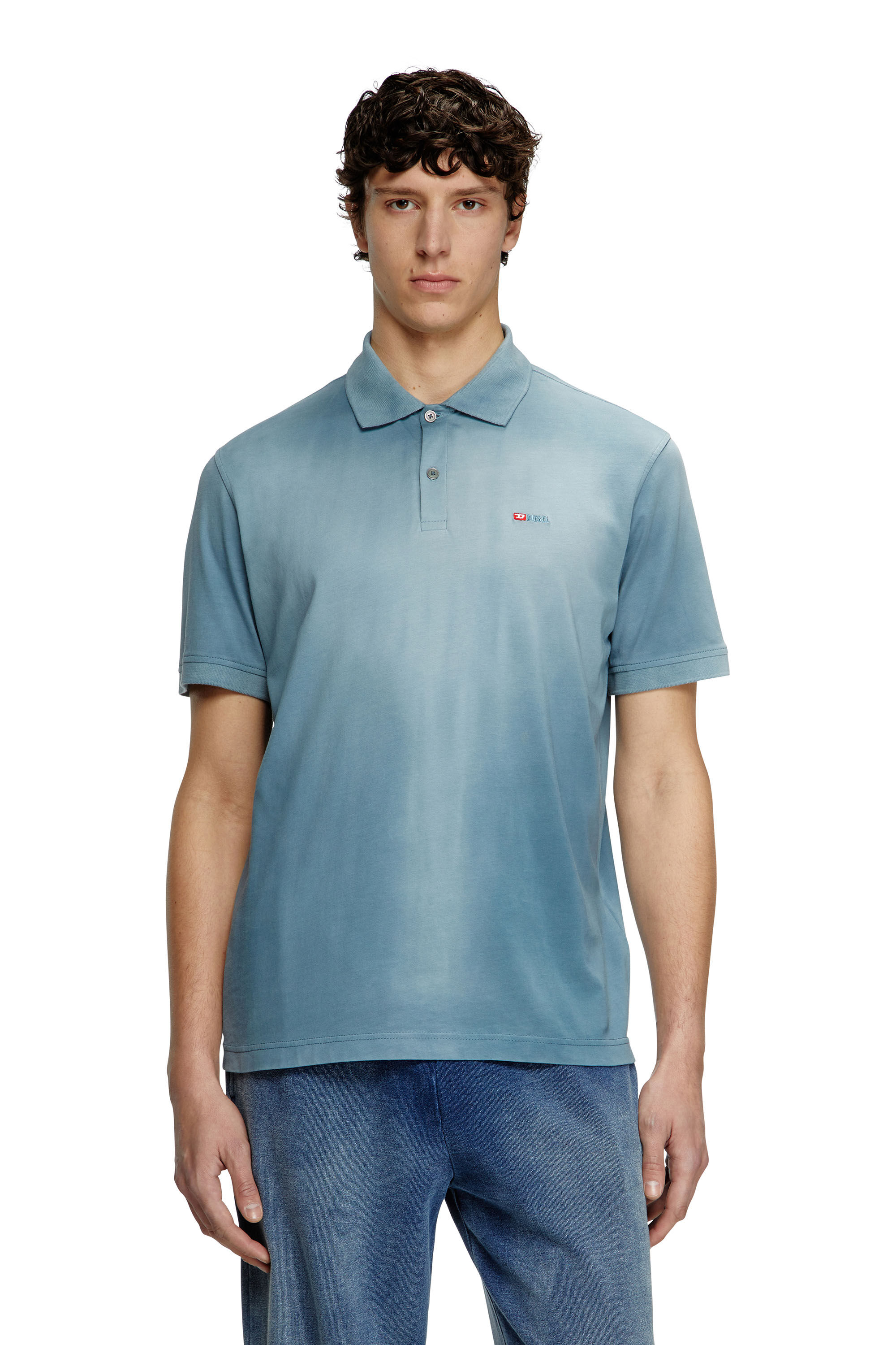 Diesel - T-REJUST-R3, Man's Jersey polo shirt with logo embroidery in Blue - 3