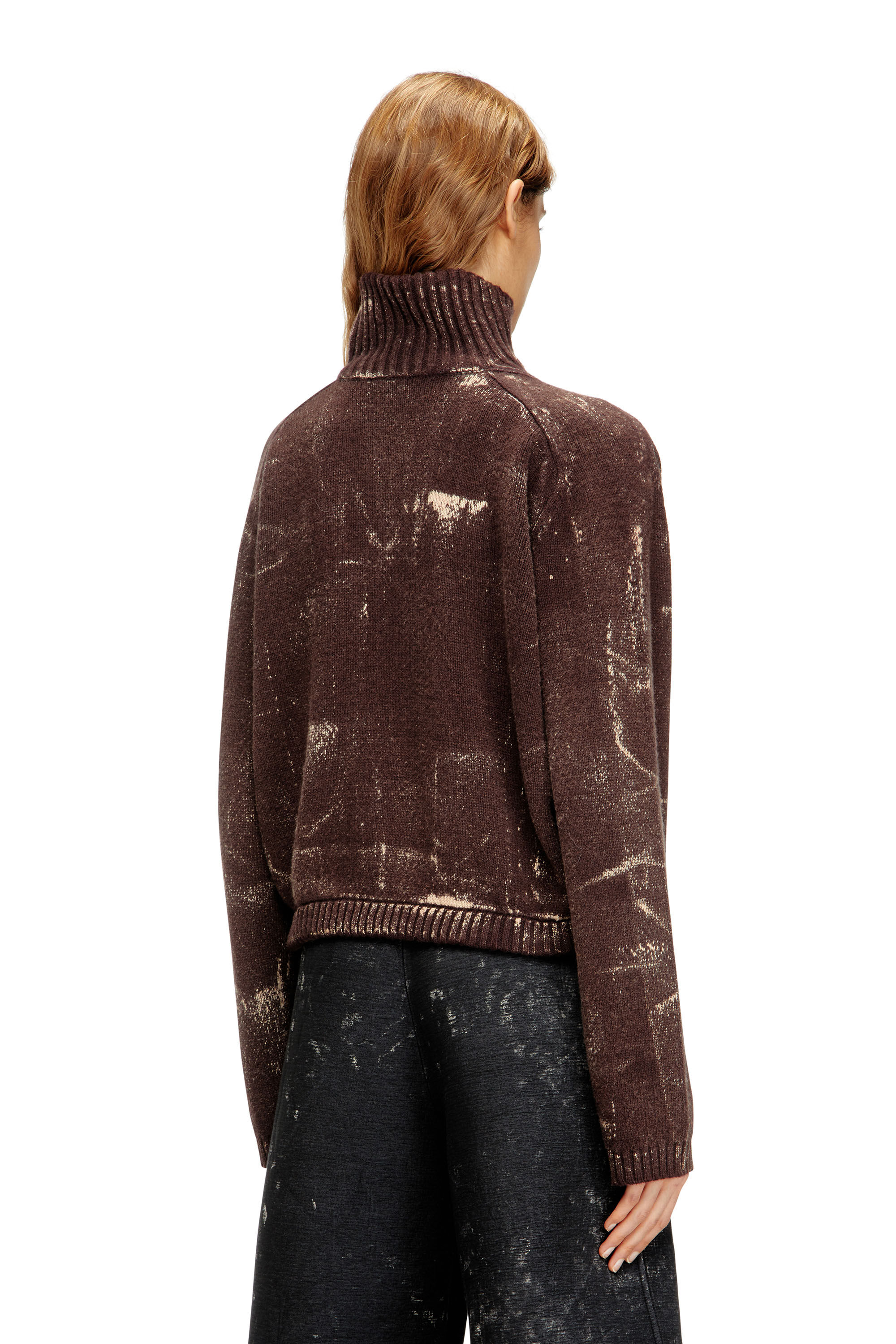 Diesel - M-MARCELLETTE, Woman's Half-zip jumper with distressed effect in Brown - 4