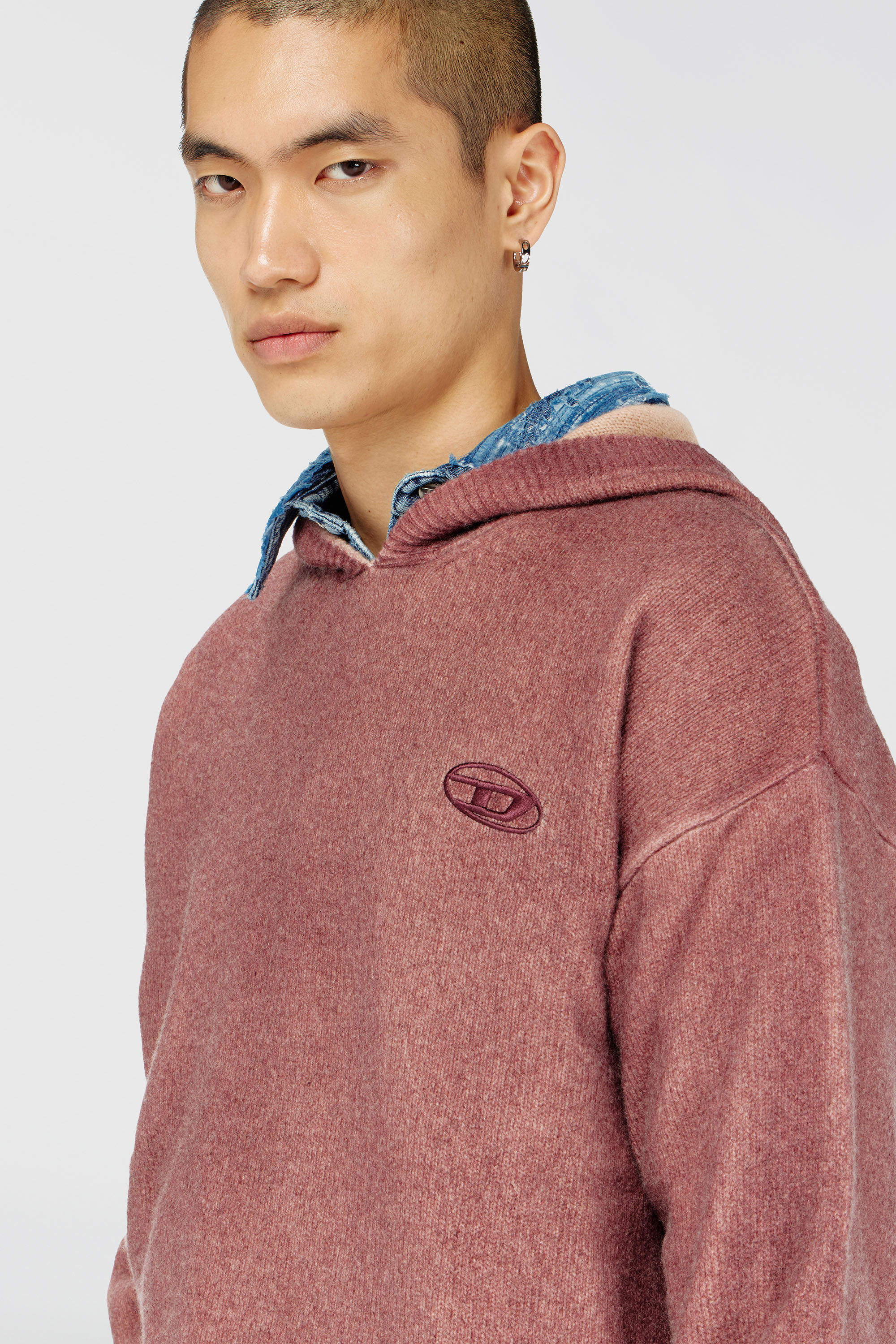 Diesel - K-PICKLED, Man's Double-dyed hoodie in wool-blend knit in Brown - 5
