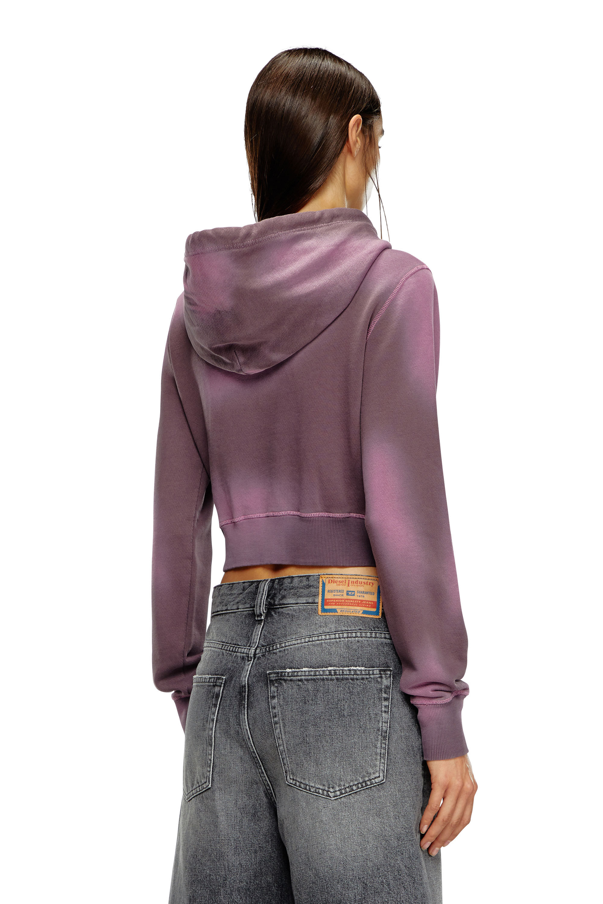 Diesel - F-SLIMMY-HOOD-P1, Woman's Overdyed hoodie with frayed logo in Dark Violet - 4