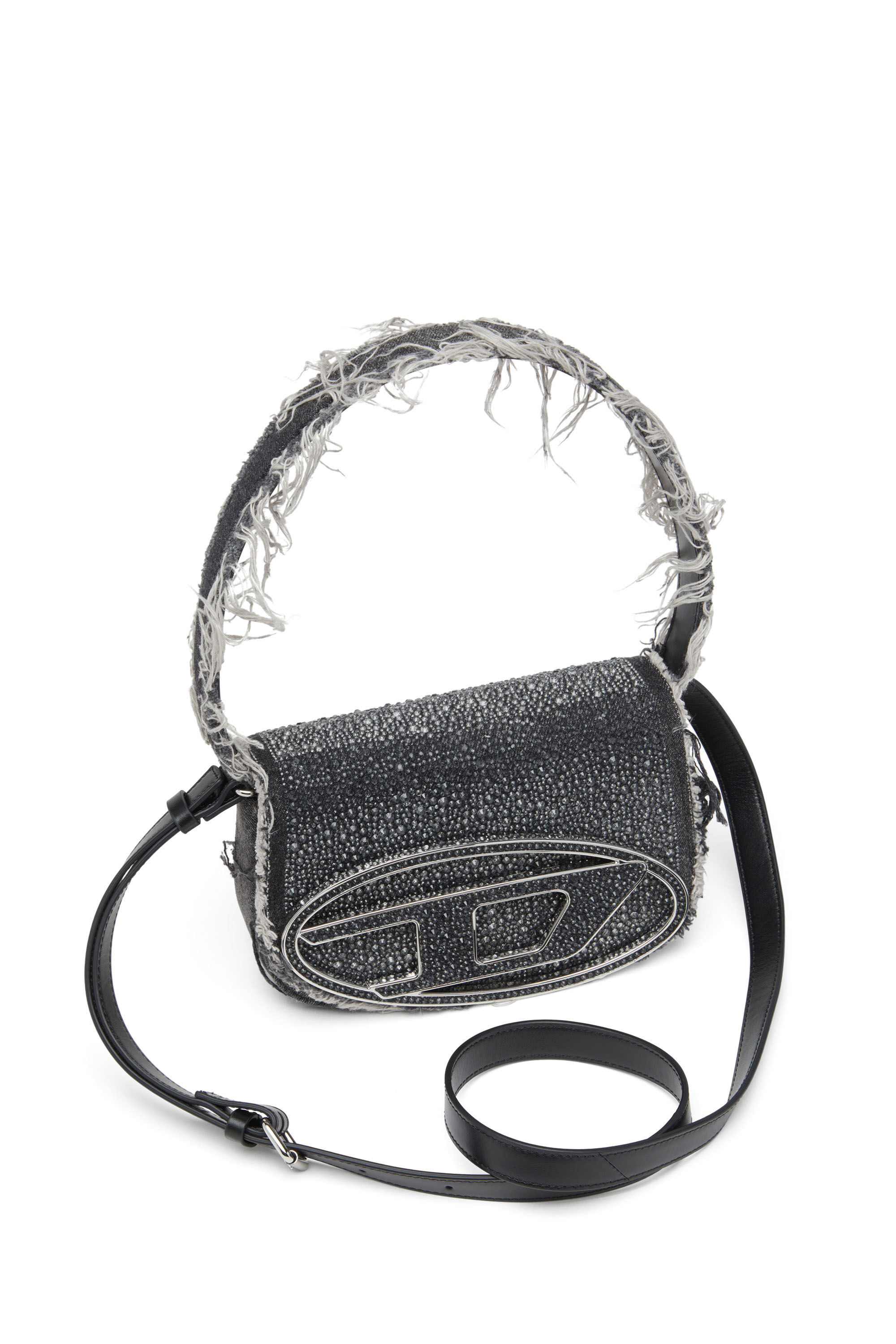 Diesel - 1DR, Woman's 1DR-Iconic shoulder bag in denim and crystals in Black - 2