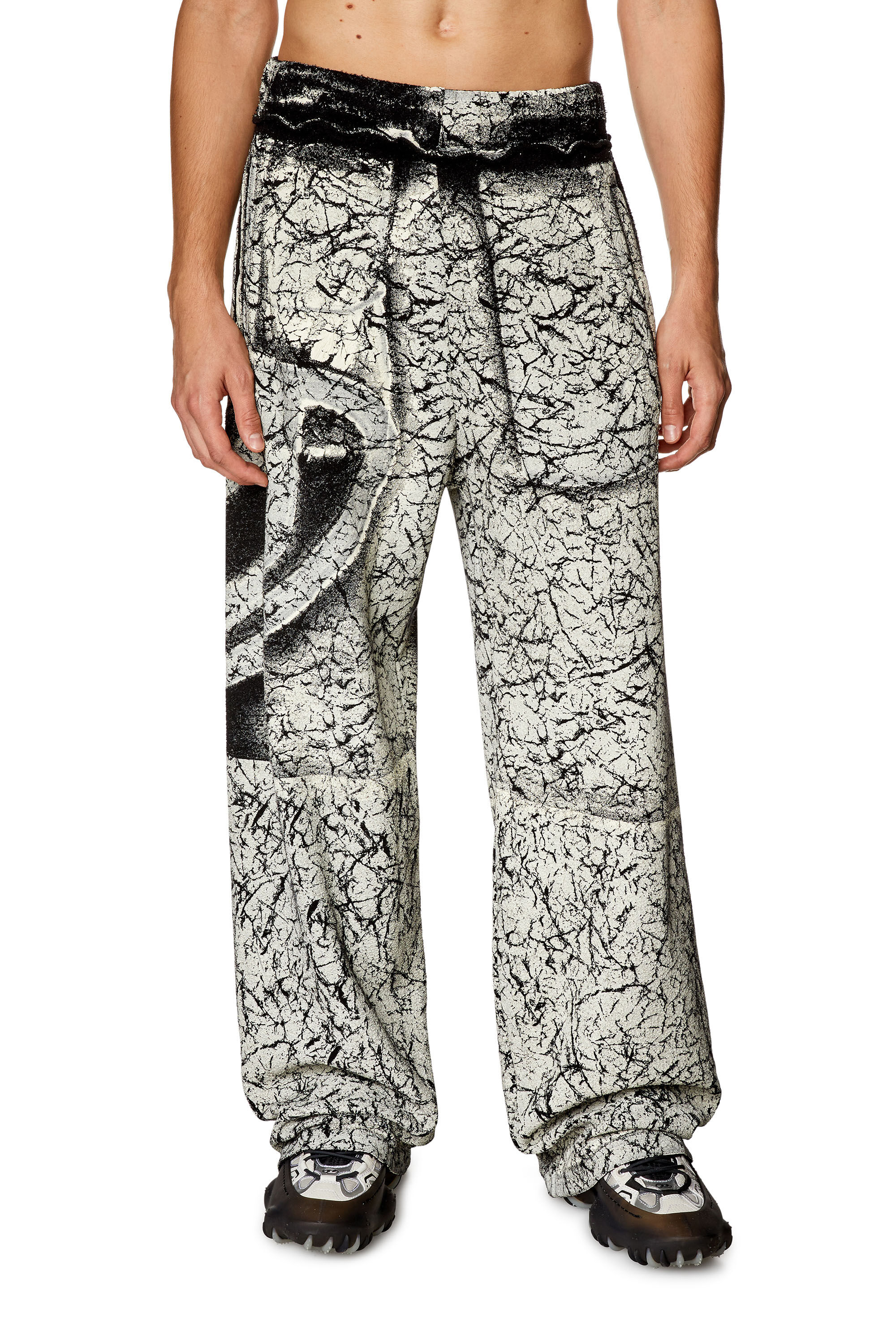 Diesel - P-MARKOVAL, Man's Track pants with cracked coating in Black/White - 3
