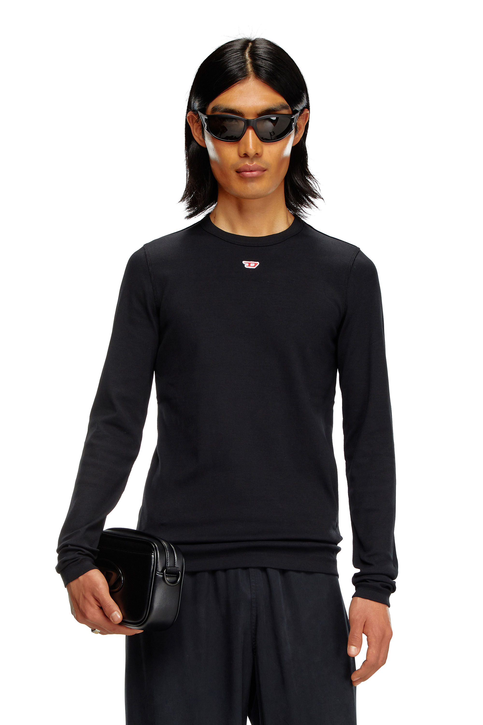 DIESEL ディーゼル　ブルー　カットソー　トレーナー　D-RIBBER-LS Men's Long-sleeve T-shirt with D patch | White | Diesel
