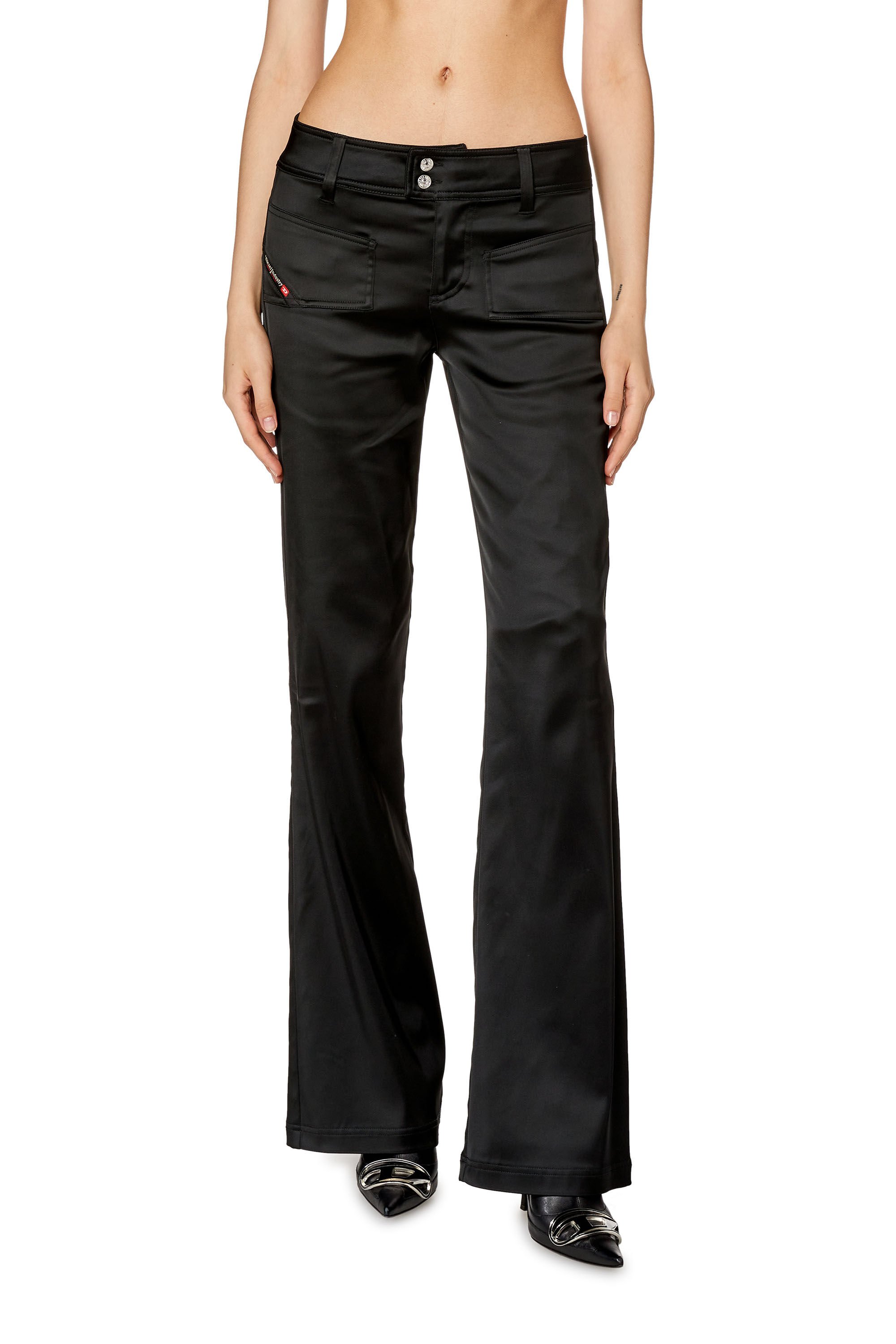 Diesel - P-STELL, Woman Flared pants in shiny stretch satin in Black - Image 3