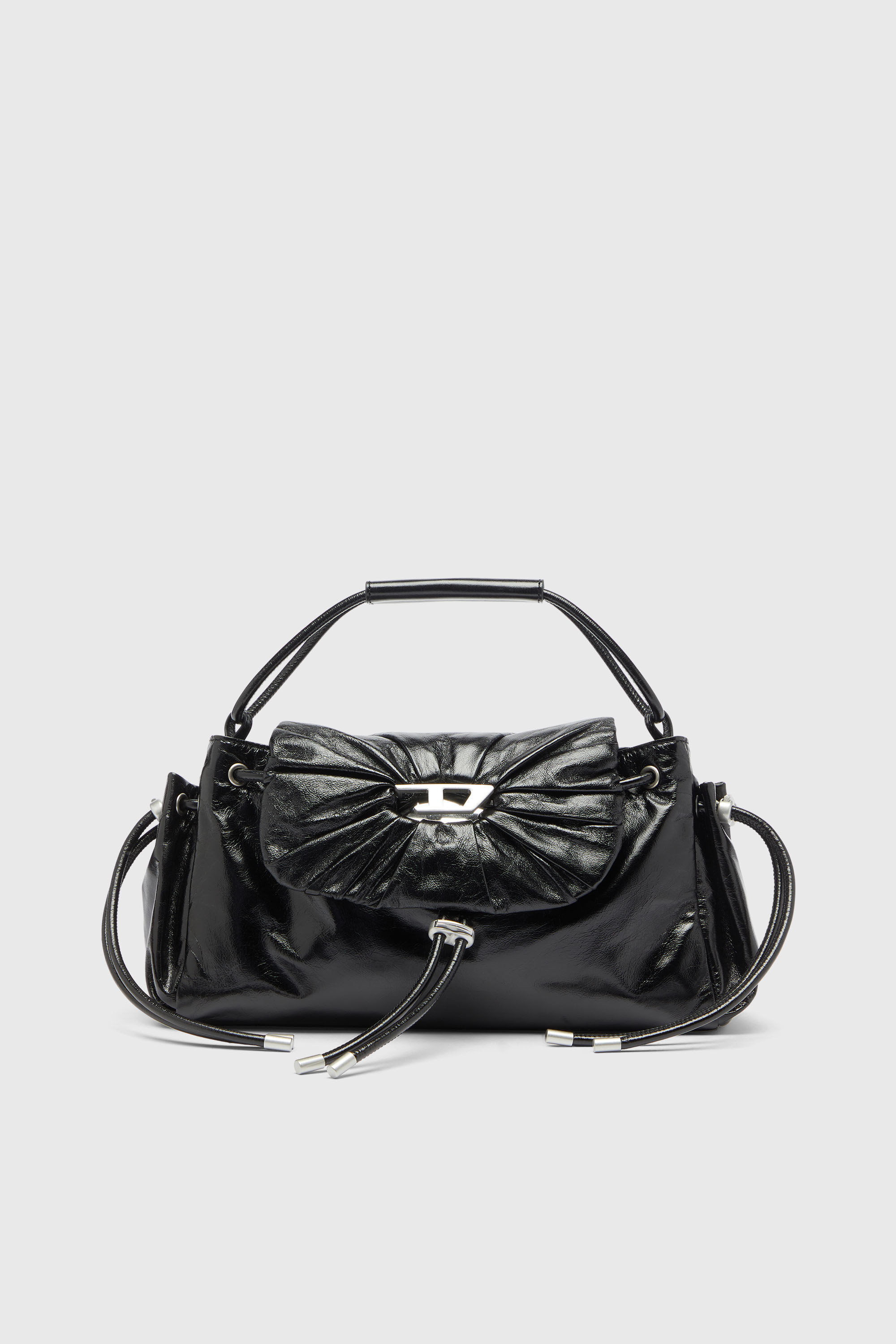 Diesel - SCRUNCH-D TOP HANDLE, Woman's Scrunch-D - Top-handle bag in shiny wrinkled leather in Black - 1