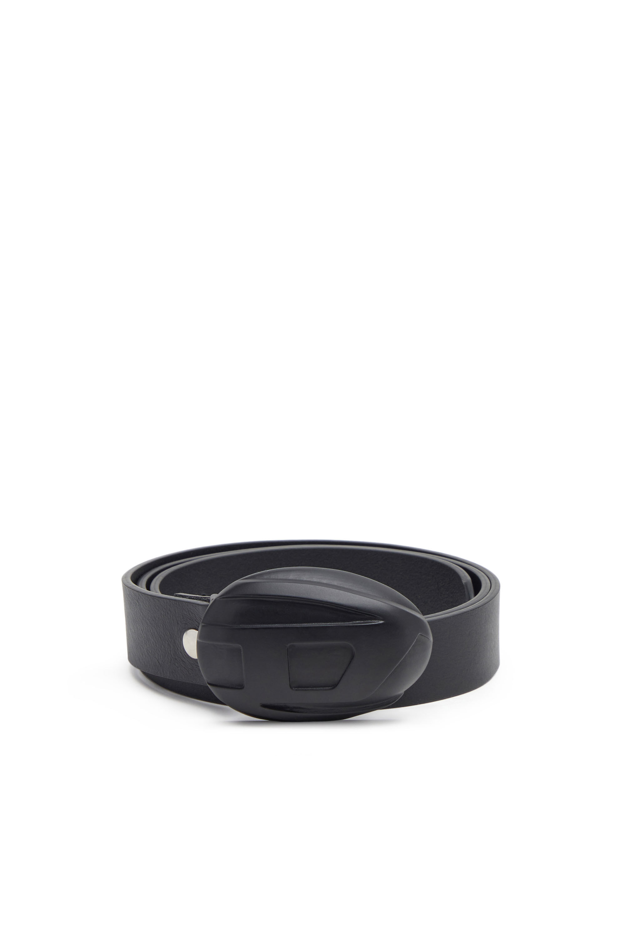 Diesel - B-1DR-POD, Man's Leather belt with oval D buckle in Black - 1