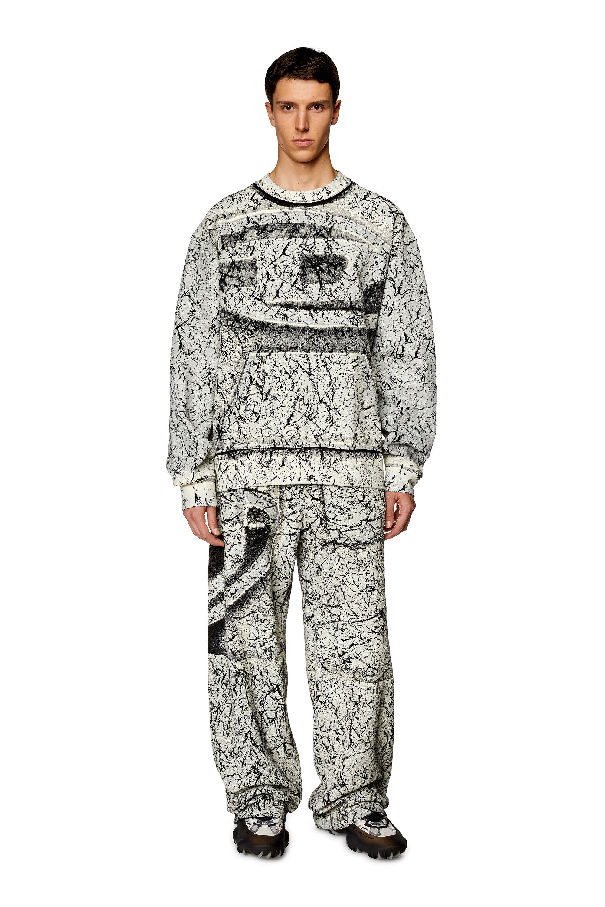 Diesel - P-MARKOVAL, Man's Track pants with cracked coating in Black/White - 1