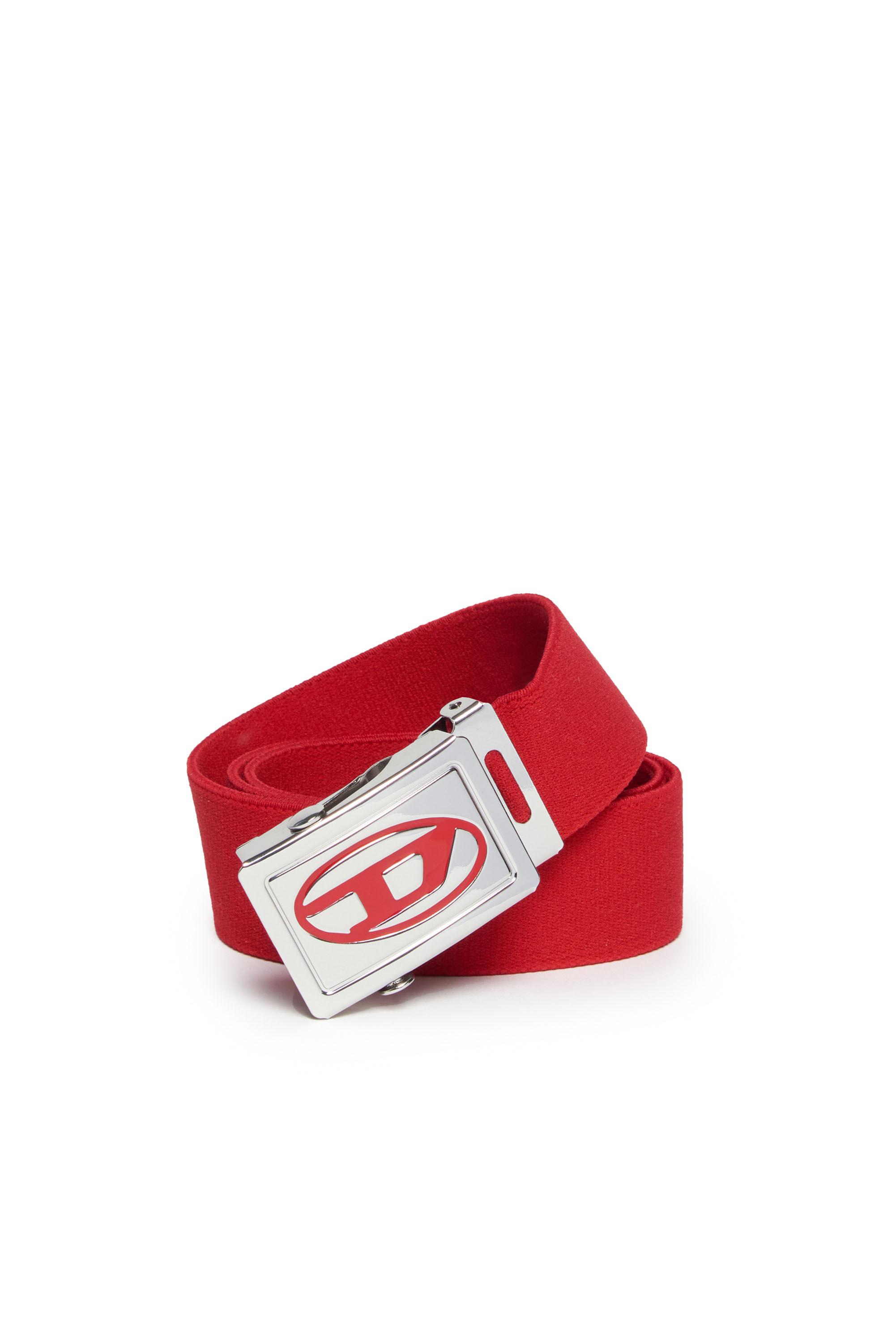 Diesel - BESAR, Man's Tape belt with Oval D plaque buckle in Red - 2