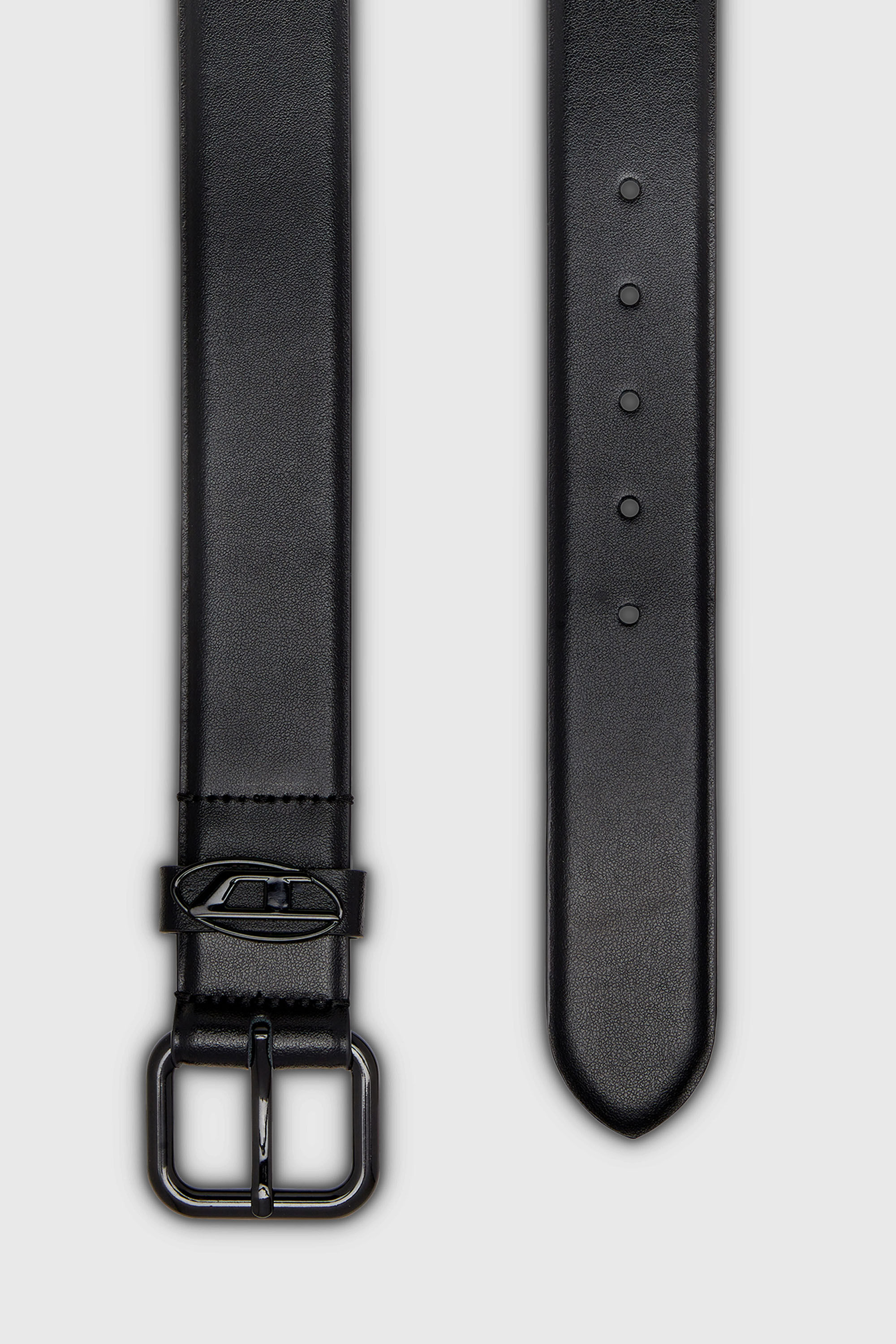 Diesel - B-1DR OVAL D LOOP, Unisex's 3.9cm logo-plaque embellished leather belt in Black - 2