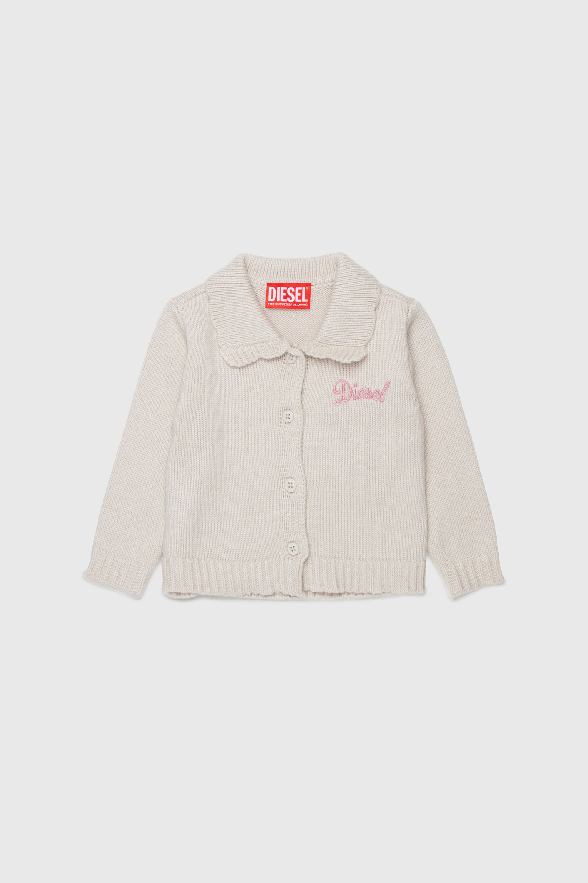 Diesel - KSCALOB, Woman's Cashmere-enriched cardigan with scalloped collar in White - 1