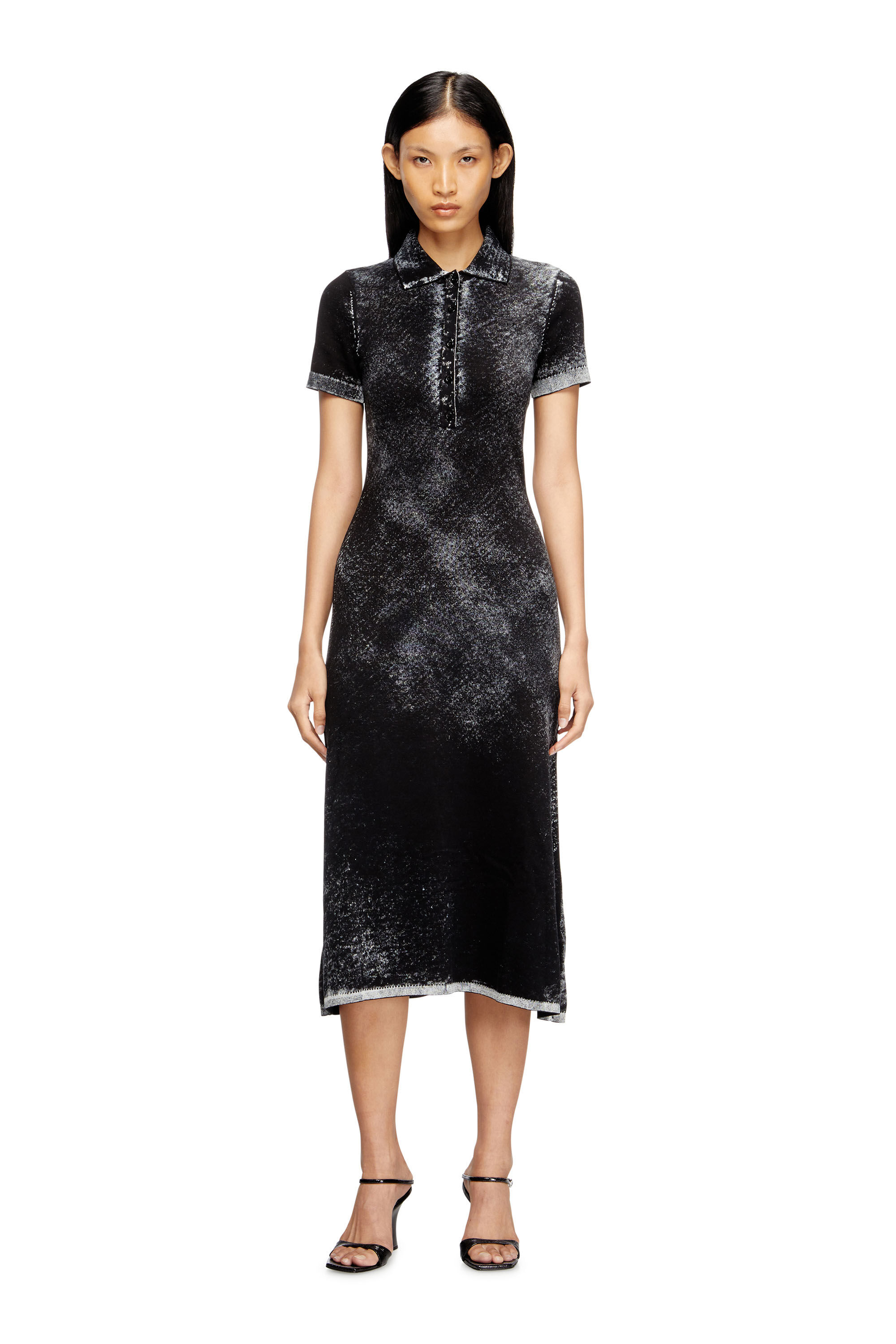 Diesel - M-LOURENS, Woman's Midi polo dress in reverse-printed knit in Black - 3