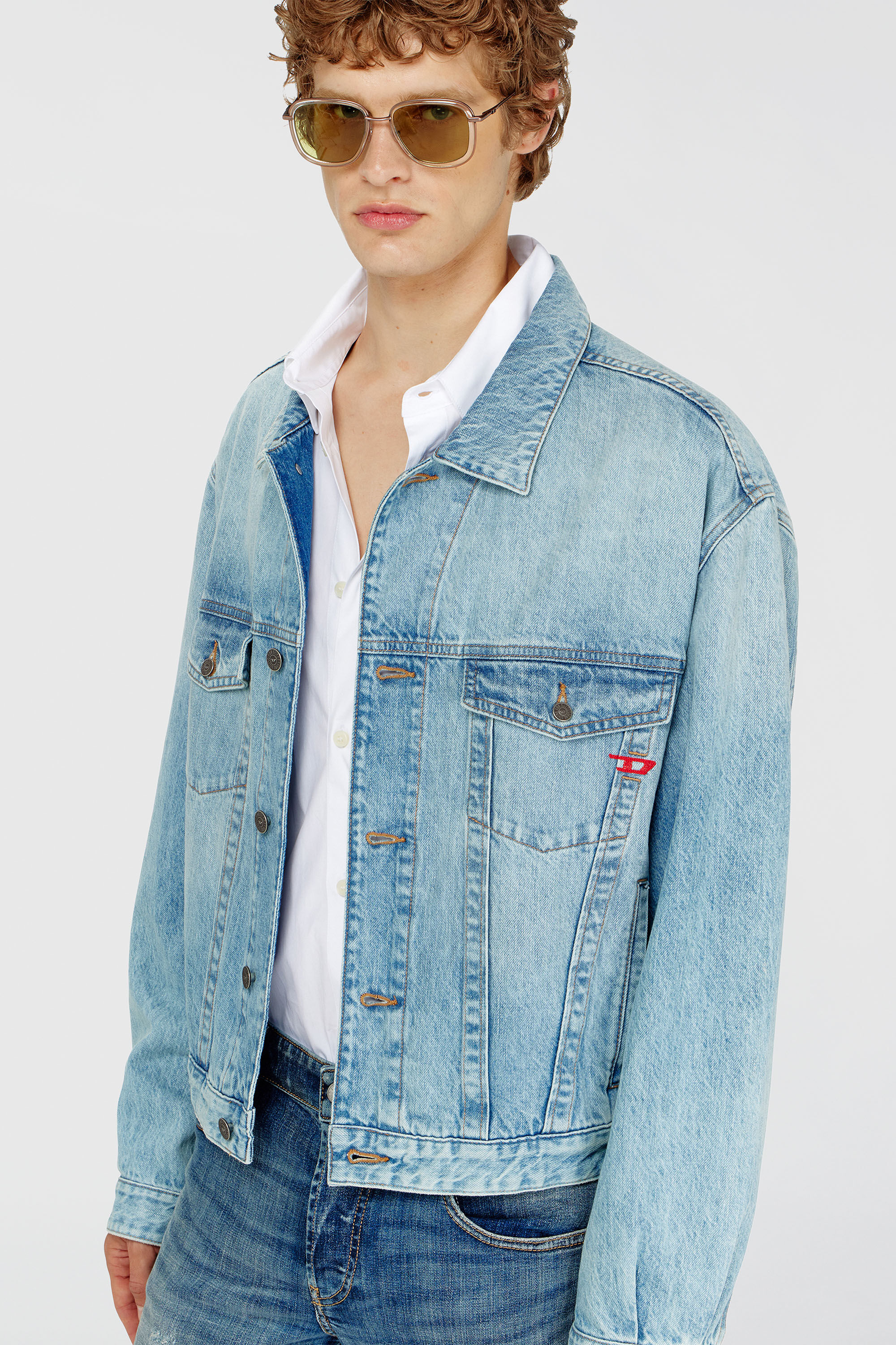 Diesel - D-RANGER, Unisex's Trucker jacket in denim in Light Blue - 5