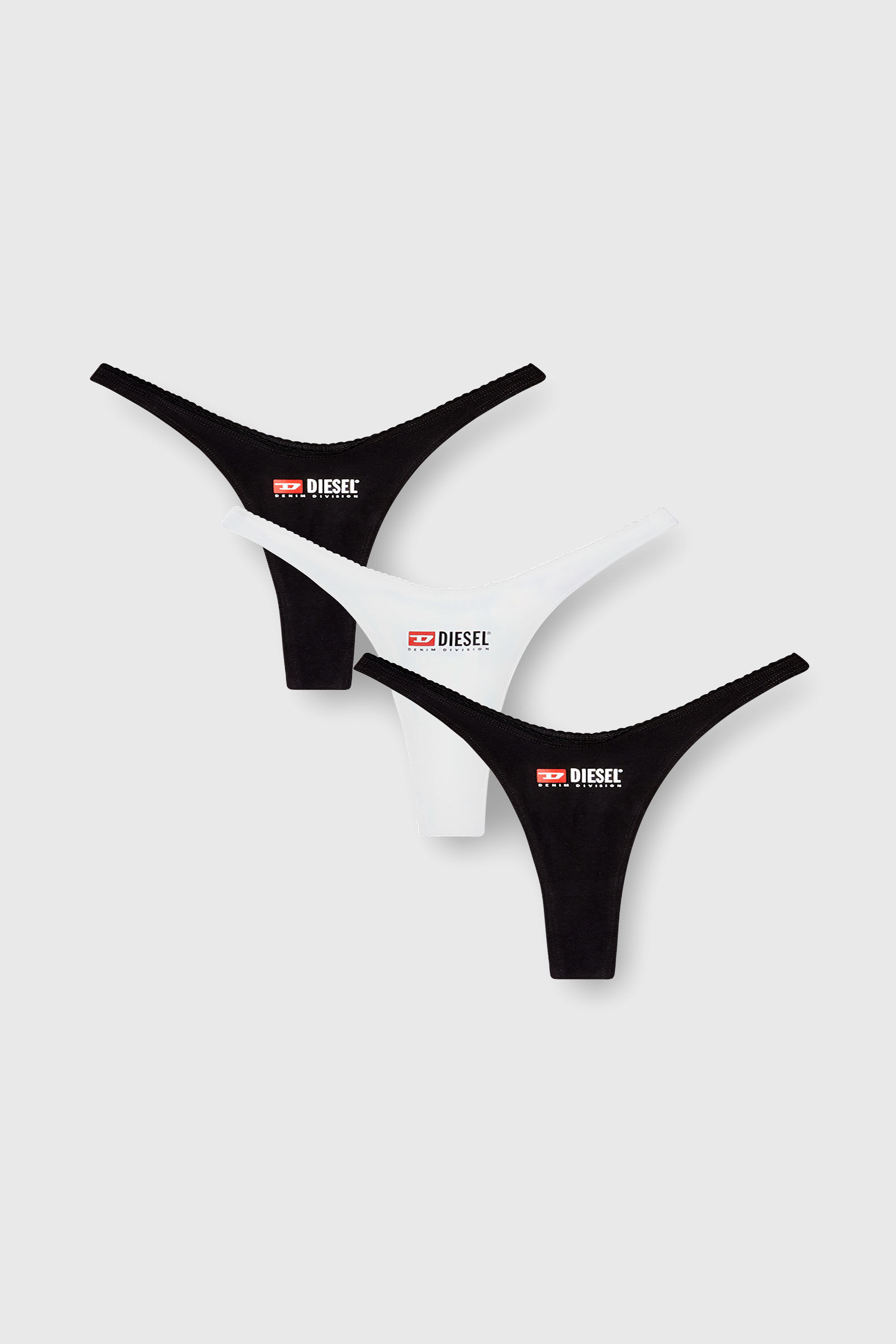 Diesel - MICRO-PUNCHY-D-CORE-3PACK, Woman's Three-pack of stretch cotton thongs with logo in Black - 2