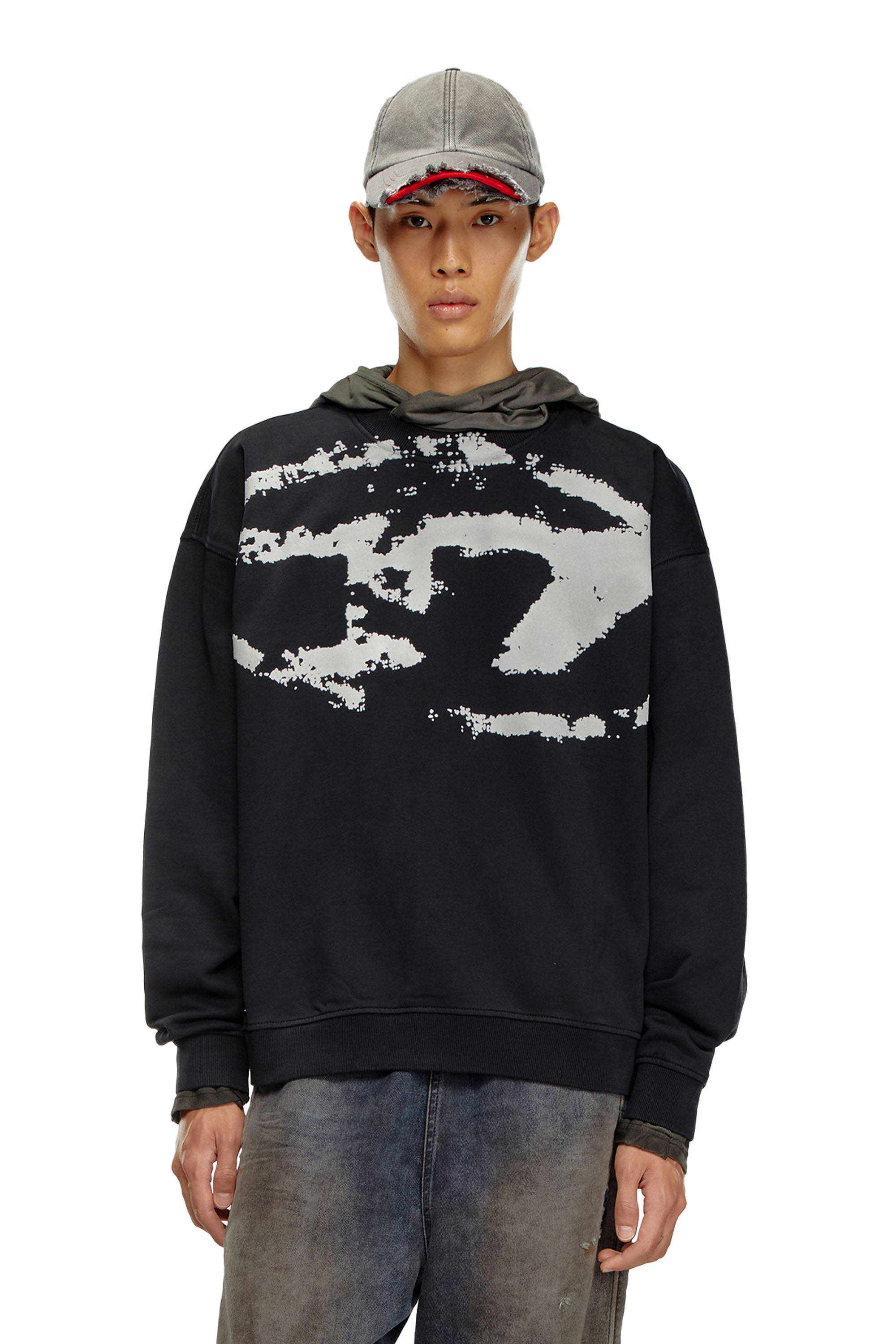 Diesel - S-BOXT-N5, Man's Sweatshirt with distressed flocked logo in Black - 3