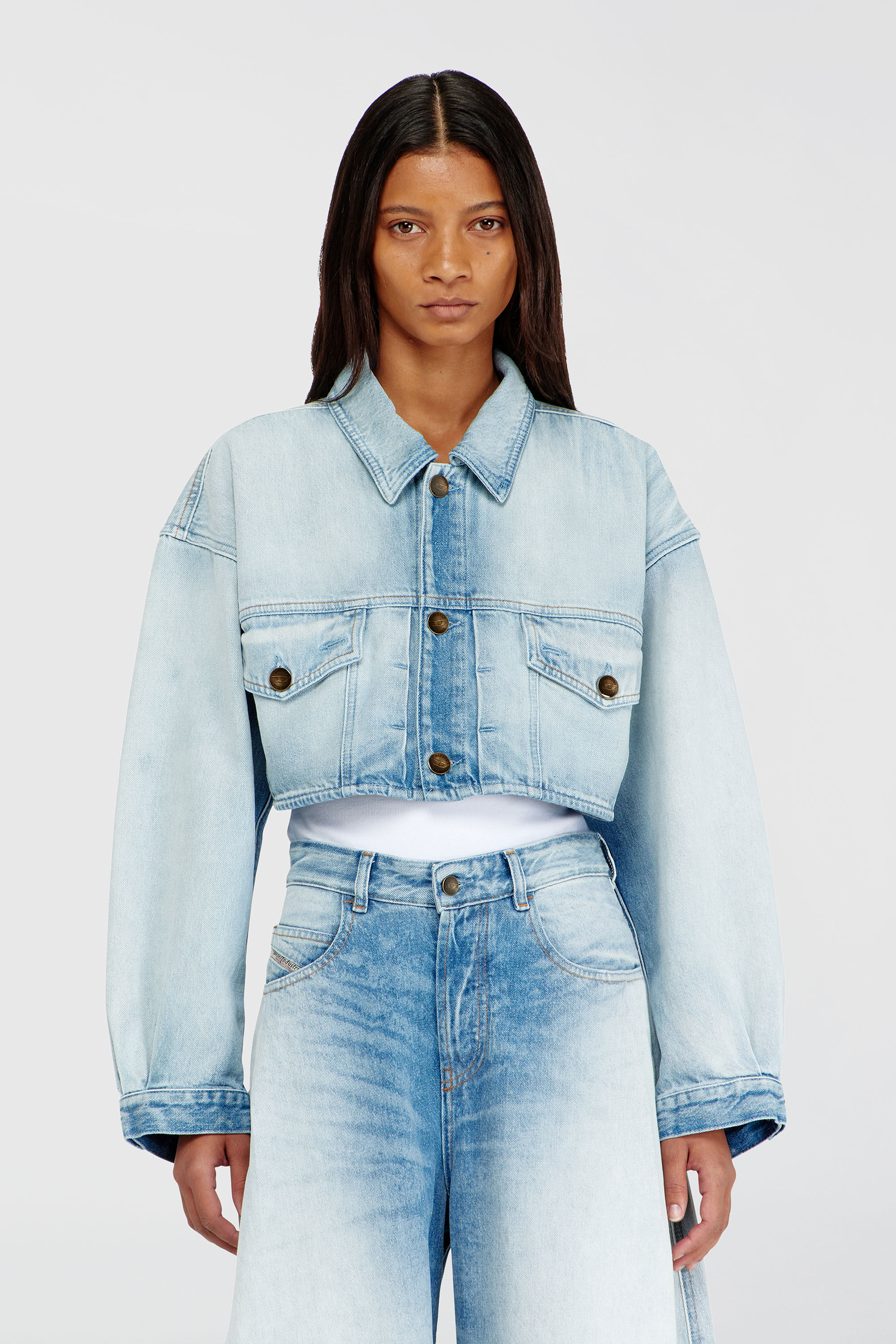 Diesel - DE-MALLEY-S, Woman's Oversized cropped trucker jacket in Light Blue - 3