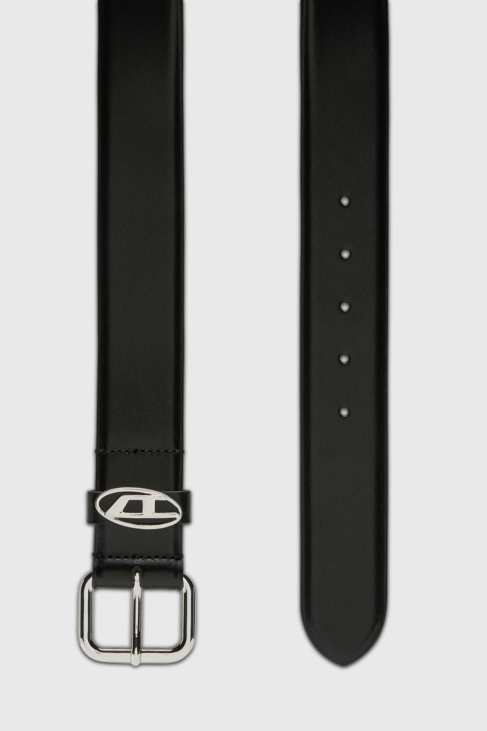 Diesel - B-1DR OVAL D LOOP, Unisex's 3.9cm logo-plaque embellished leather belt in Black/Silver - 2