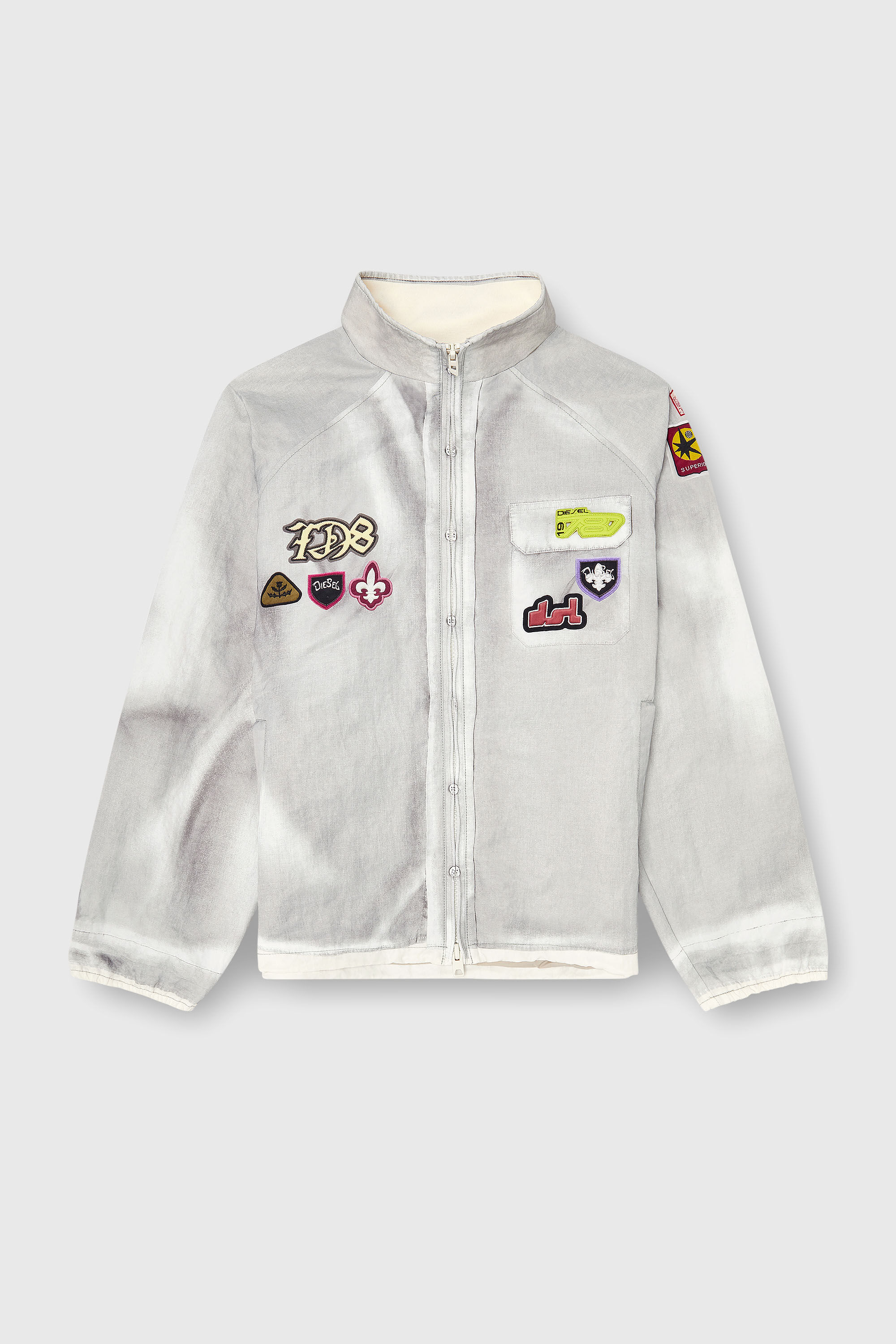 Diesel - J-PATCH, Man's Windbreaker with trompe l&rsquo;oeil patches in Light Grey - 2