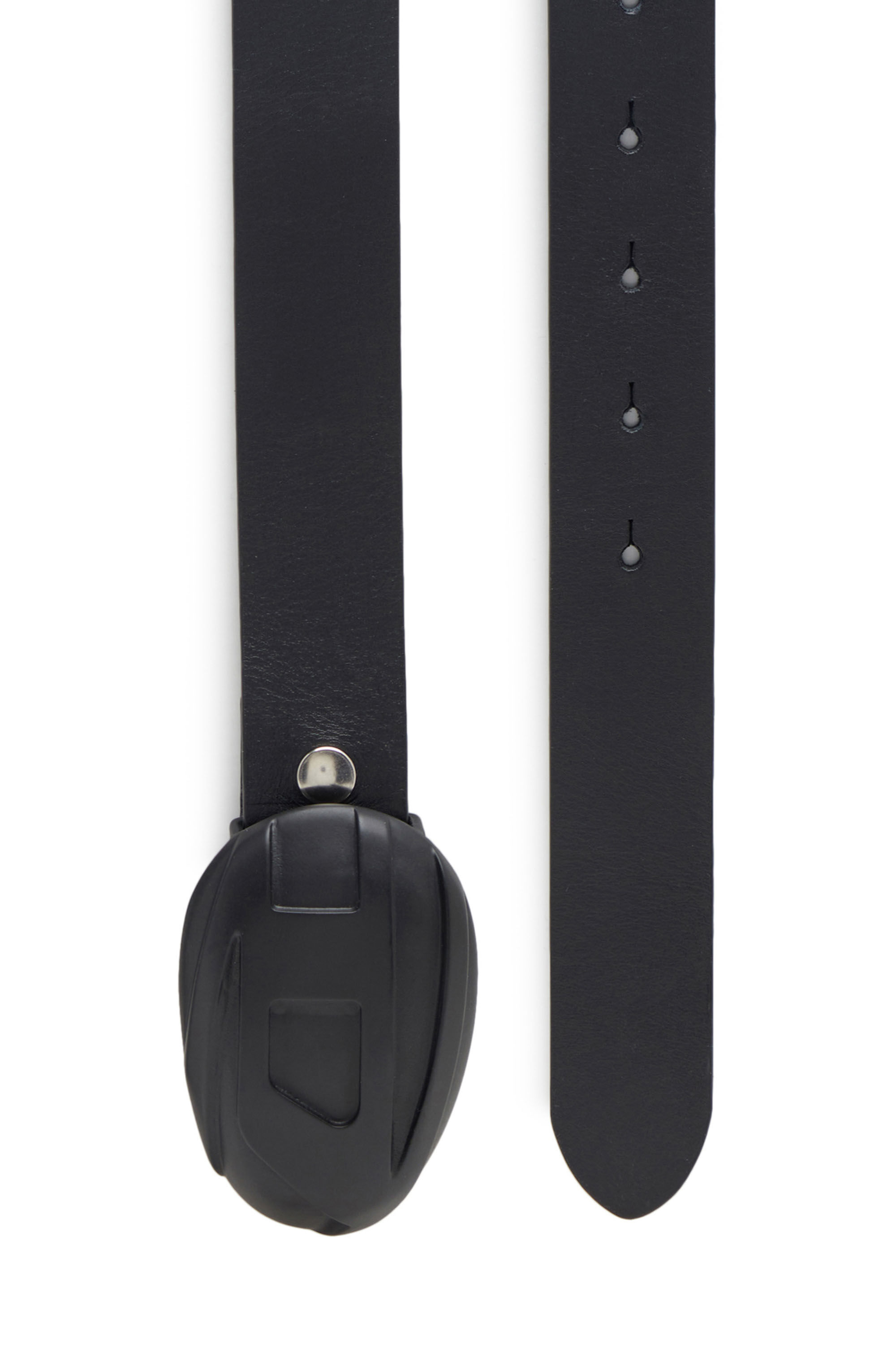Diesel - B-1DR-POD, Man's Leather belt with oval D buckle in Black - 2
