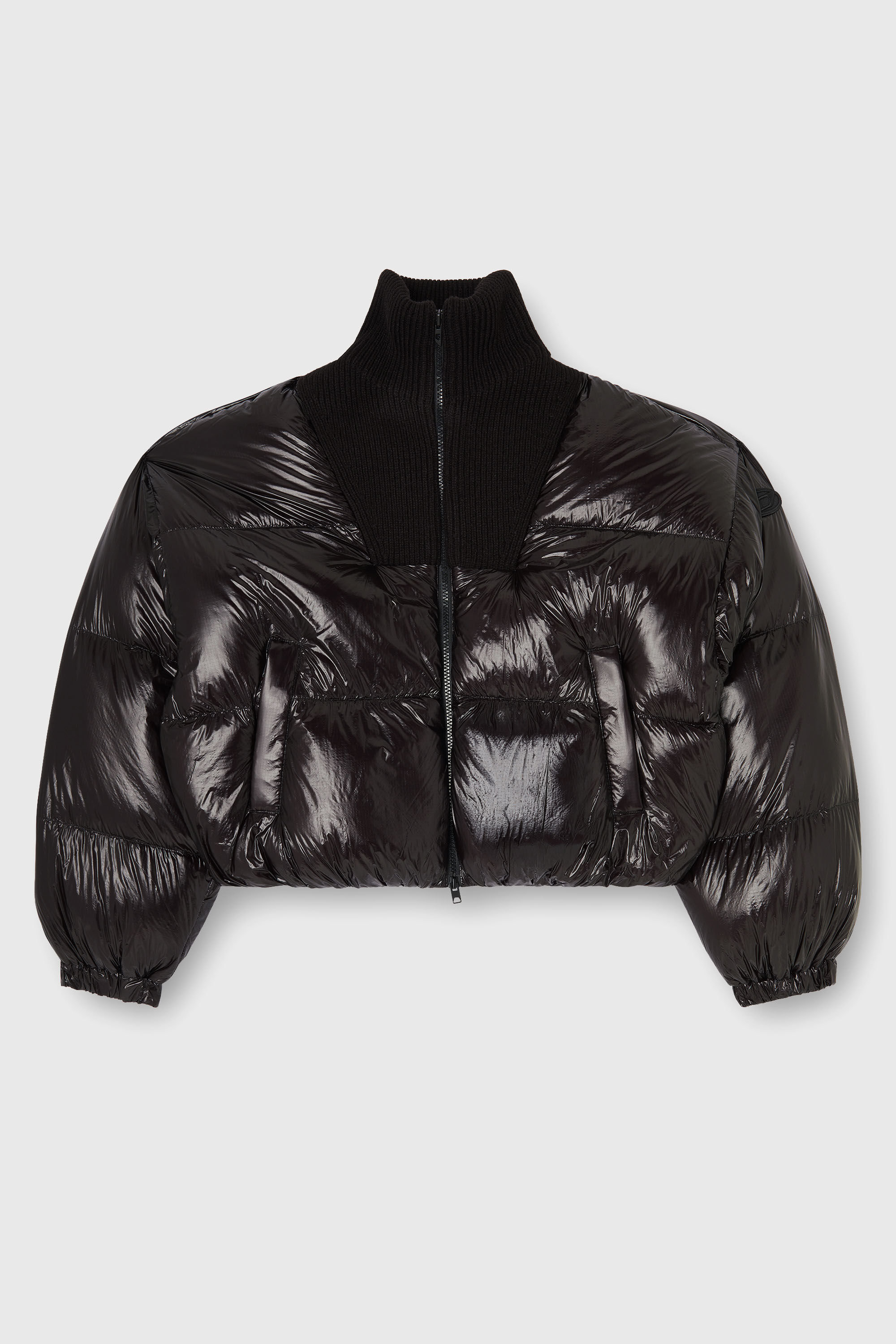 Diesel - W-ARRIOR, Woman's Down puffer jacket in ripstop with knitted collar in Black - 2