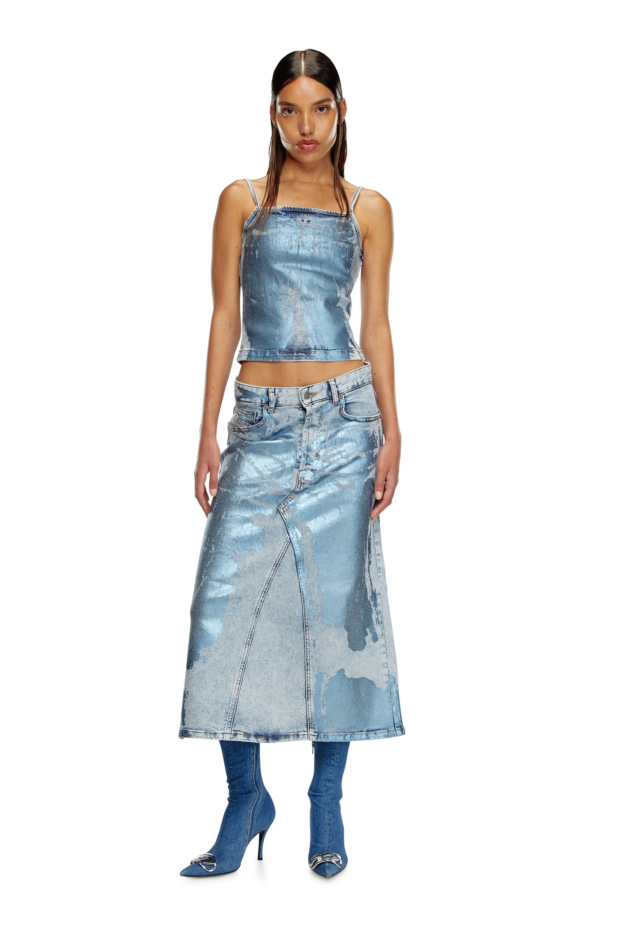 Diesel - DE-ILA-S, Woman's Strappy top in pop-colour denim in Light Blue - 1