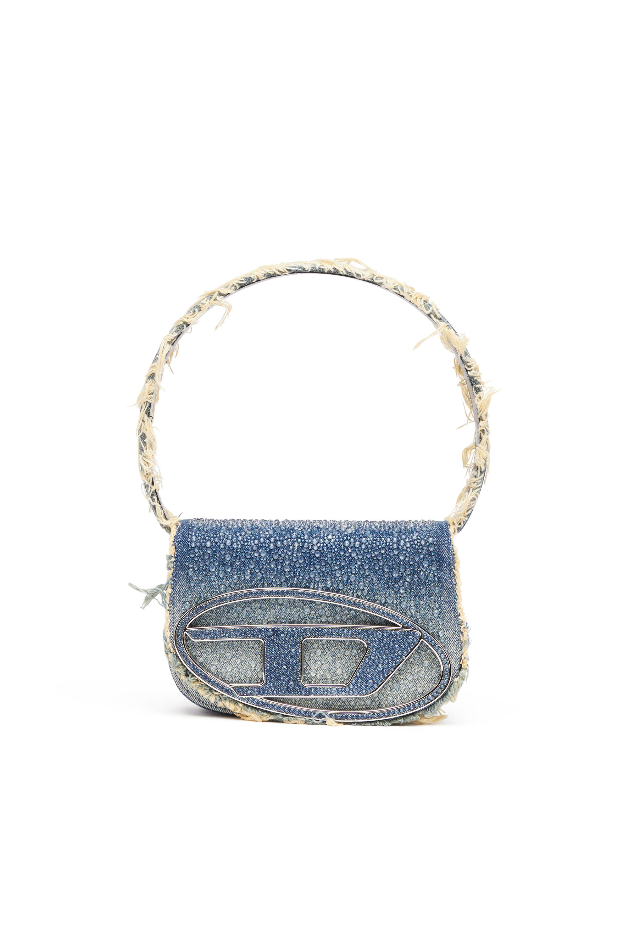 Diesel - 1DR, Woman's 1DR-Iconic shoulder bag in denim and crystals in Blue - 1