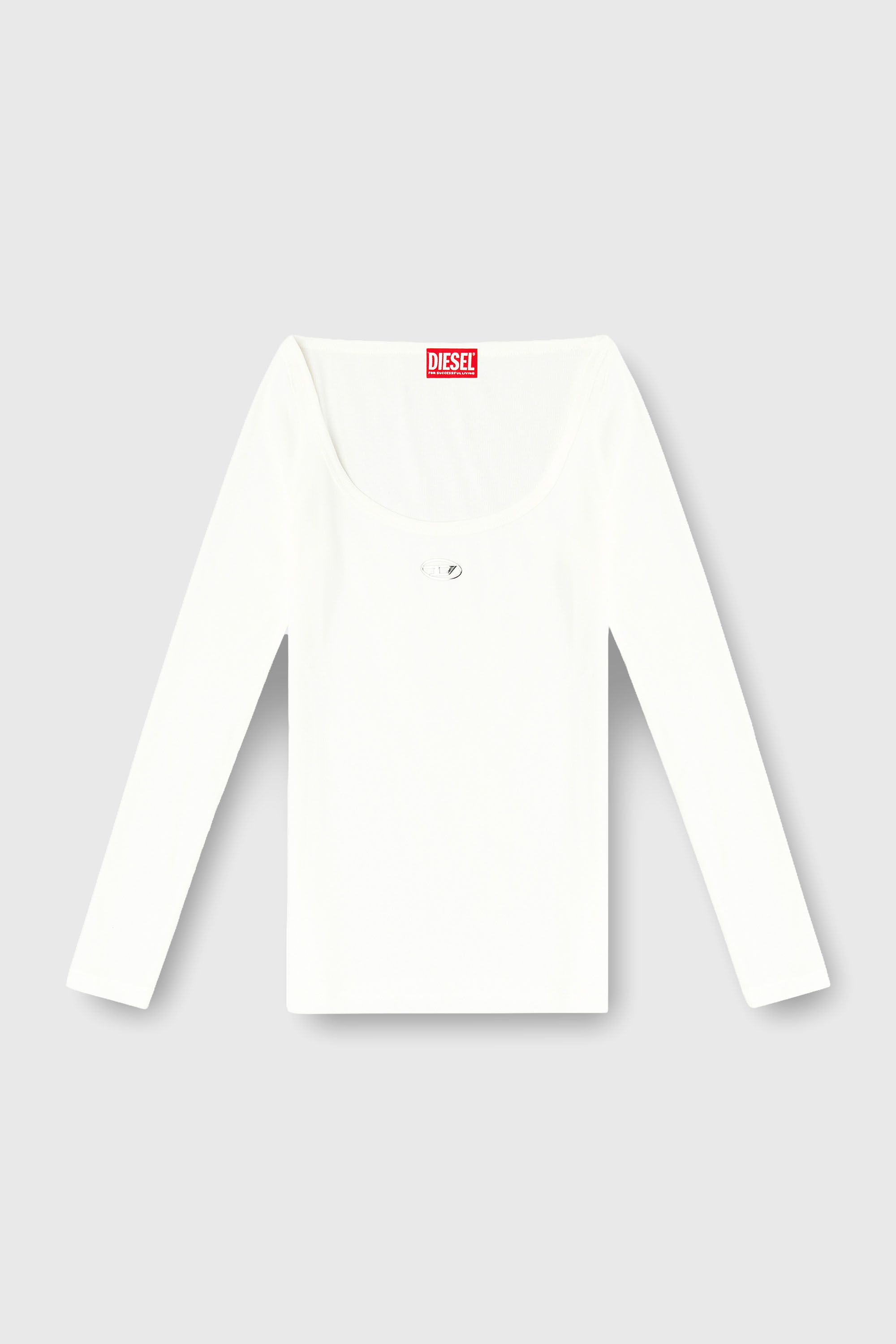 Diesel - T-BAL-OD, Woman's Long sleeve ribbed top with metallic Oval D in White - 2