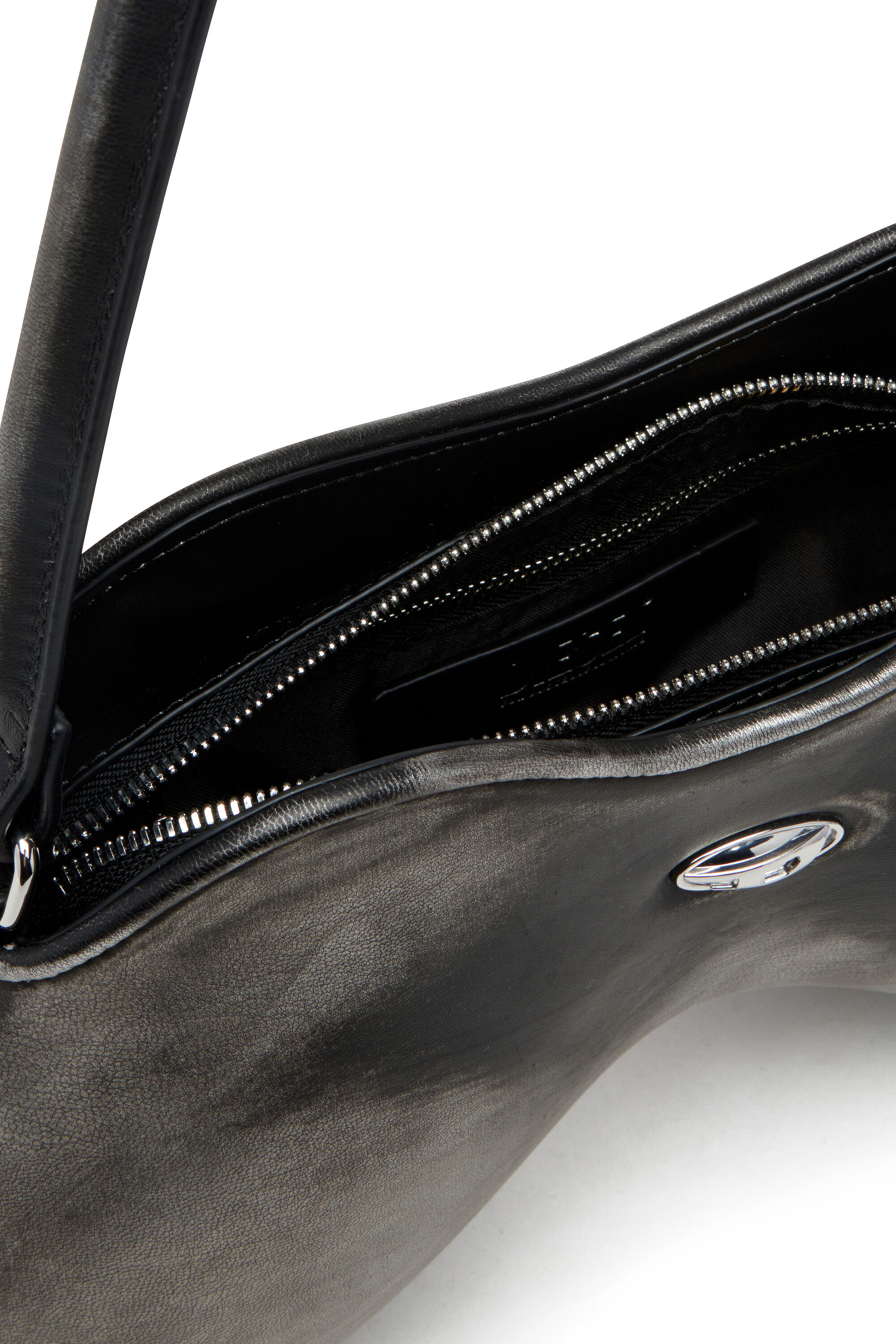 Diesel - DOUBLE-D SHOULDER, Woman's Double-D-Rigid shoulder bag in brushed PU in Black/Silver - 8
