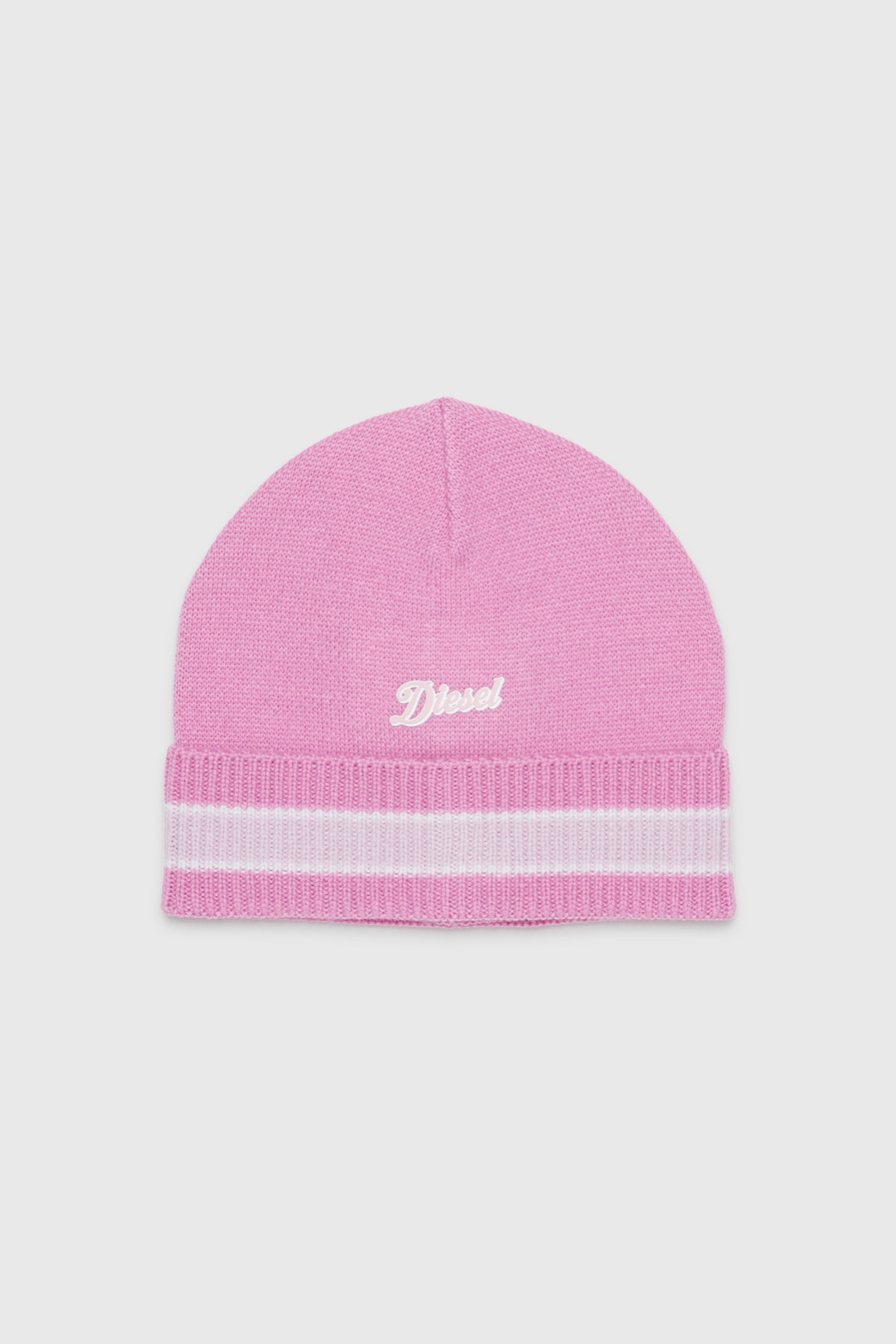 Diesel - FMOB, Unisex's Striped beanie in wool blend in Pink - 1