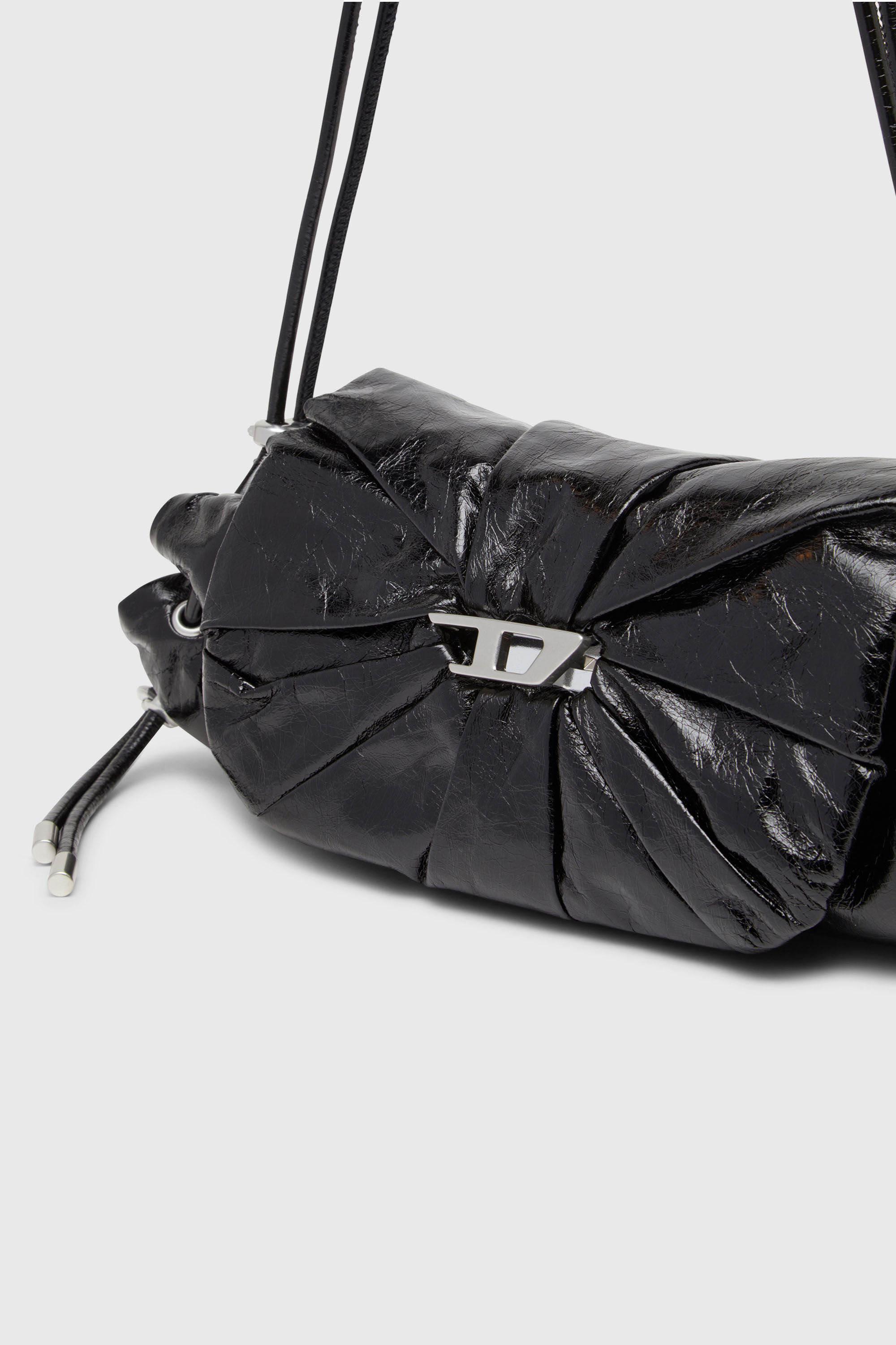Diesel - SCRUNCH-D SHOULDER S, Woman's Scrunch-D-Small shoulder bag in shiny scrunched leather in Black - 6