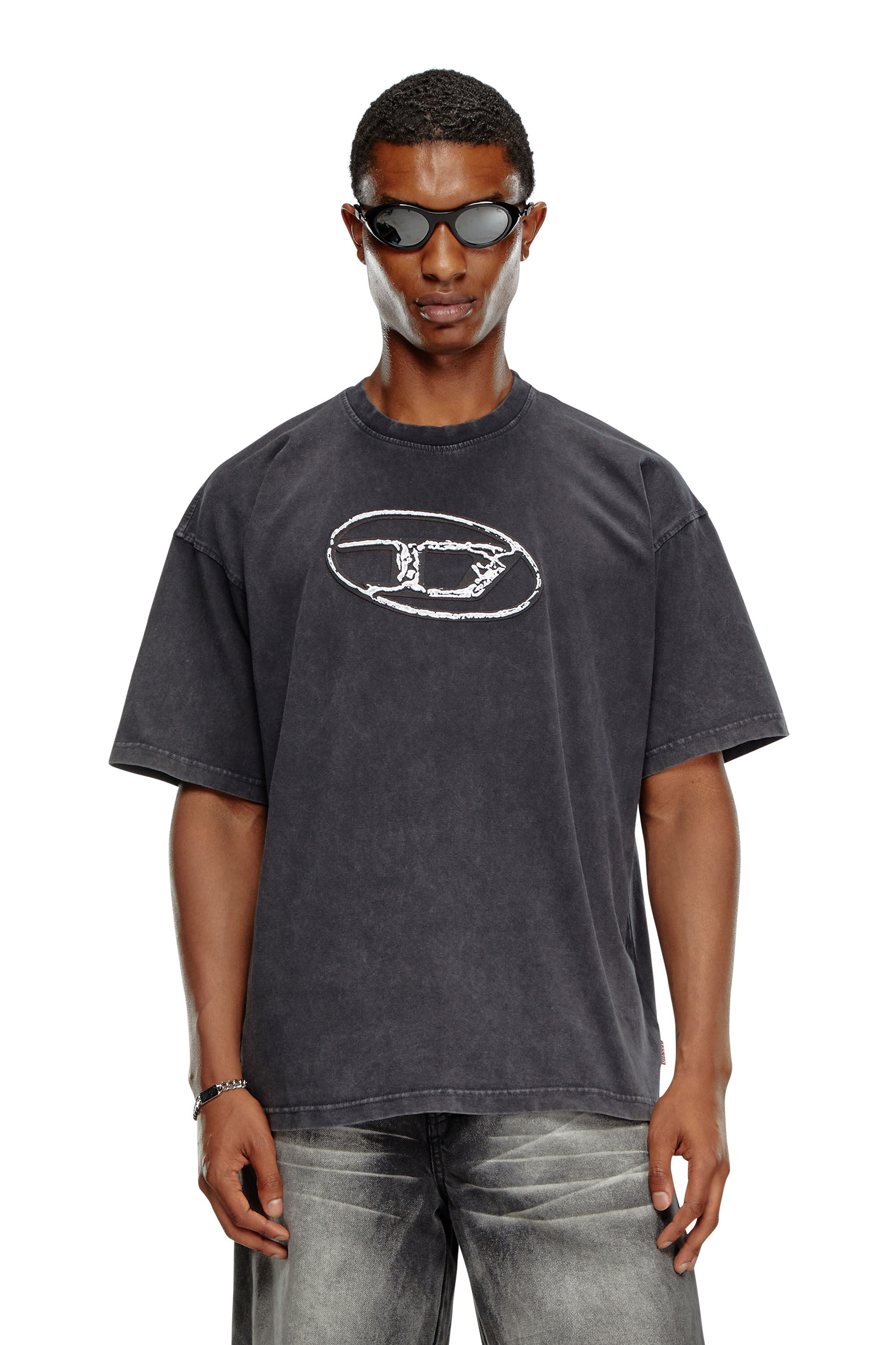 Diesel - T-BOXT-Q22, Man's Faded T-shirt with Oval D print in Black - 3