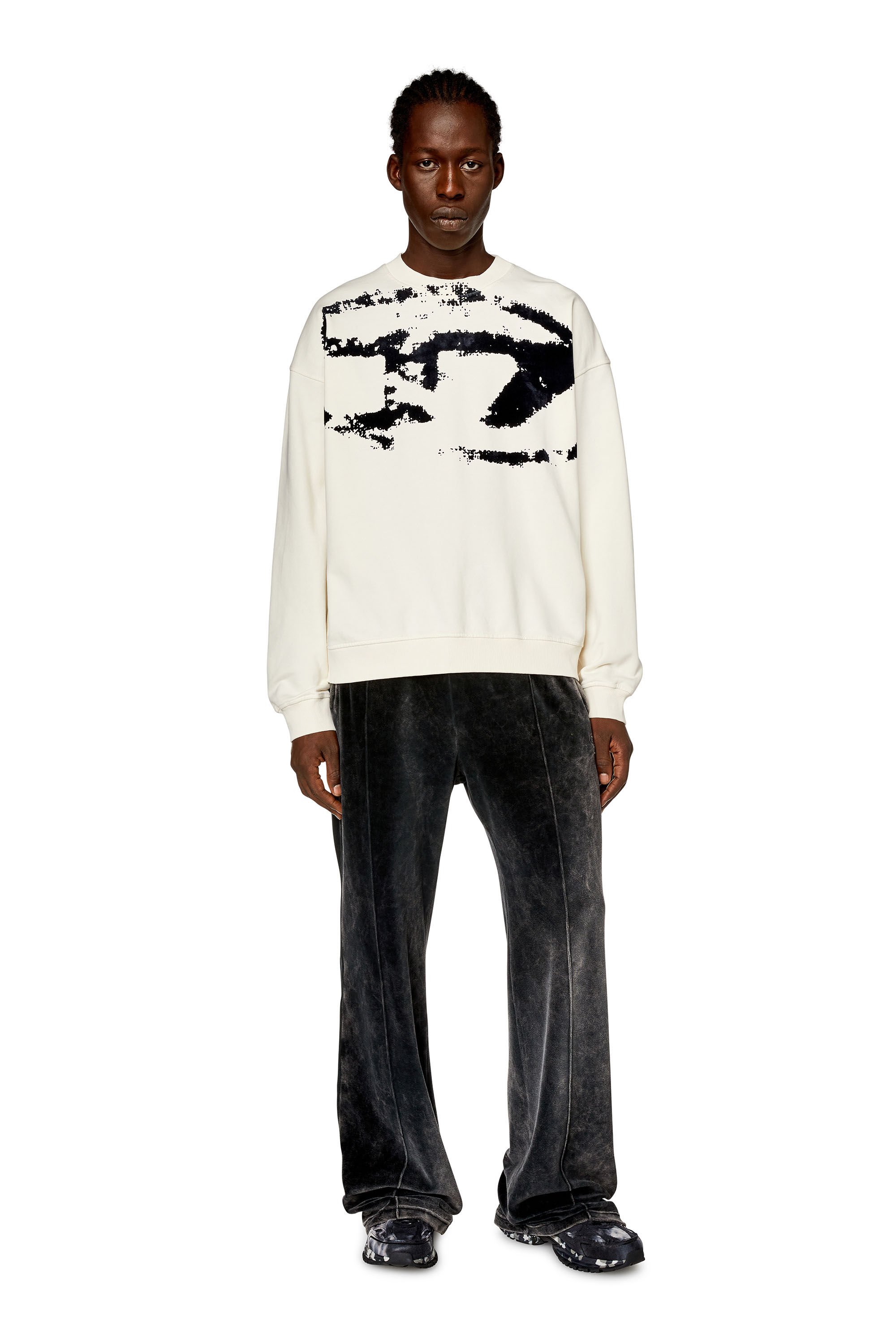 Diesel - S-BOXT-N5, Man's Sweatshirt with distressed flocked logo in White - 1