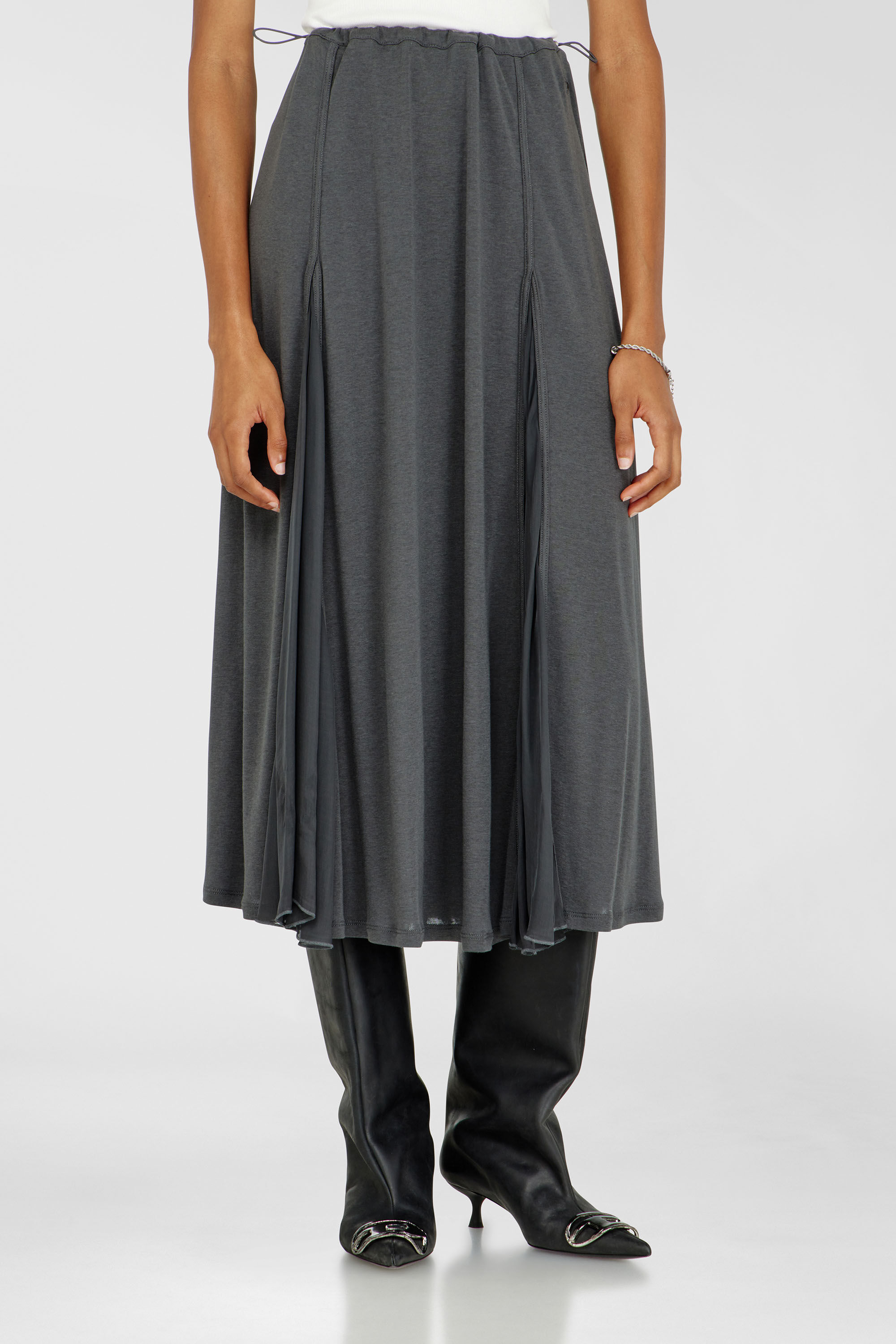 Diesel - O-LONGREI, Woman's Midi skirt in ribbed jersey and chiffon in Grey - 3