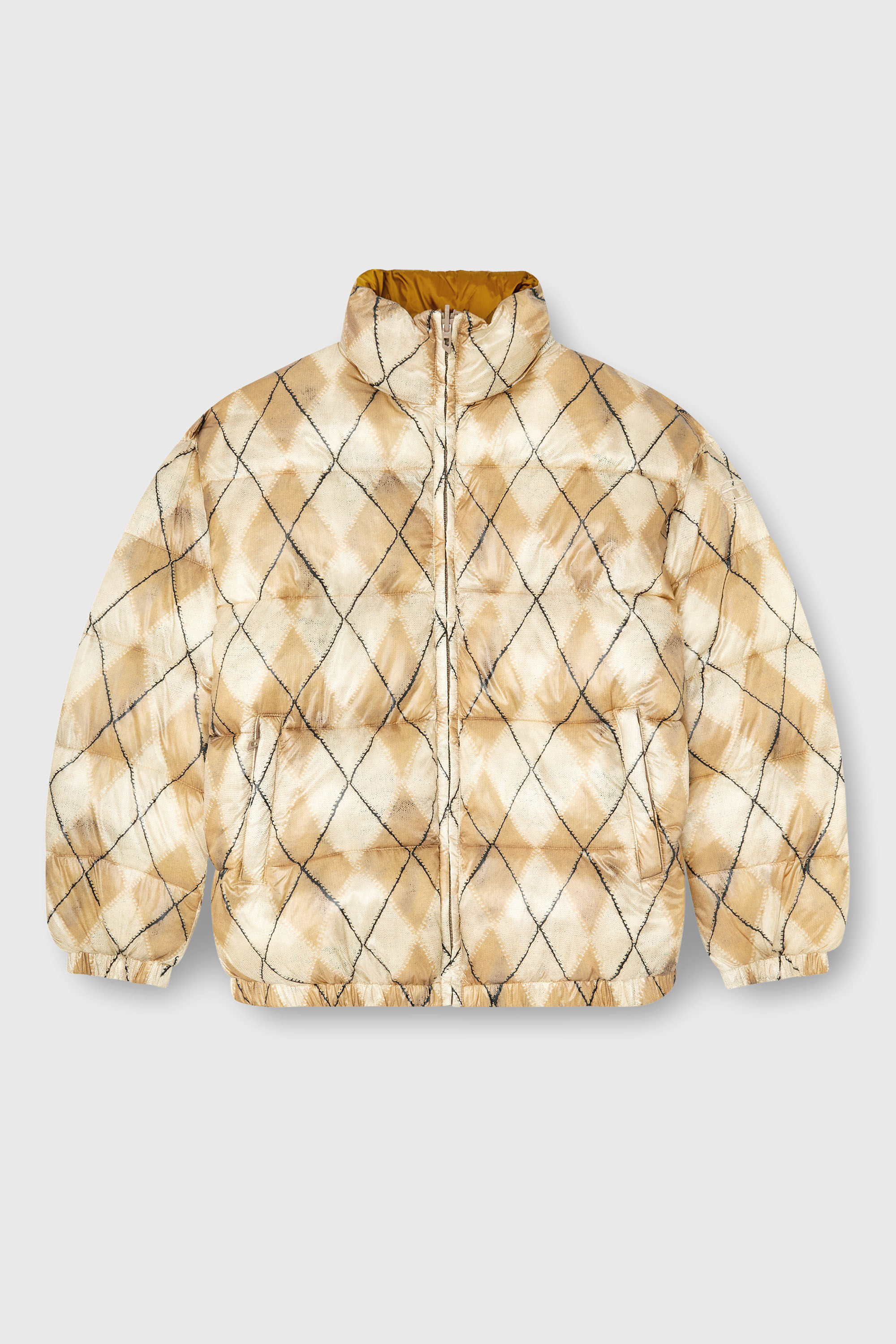 Diesel - W-BOURB-DLCK, Man's Reversible puffer jacket with argyle print in Beige/Brown - 2