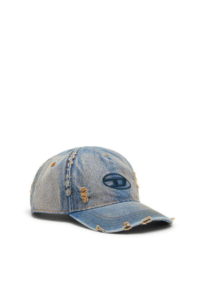 Diesel - C-ENIC, Man's Denim cap with frayed details and embroidered logo in Blue Jeans - 2