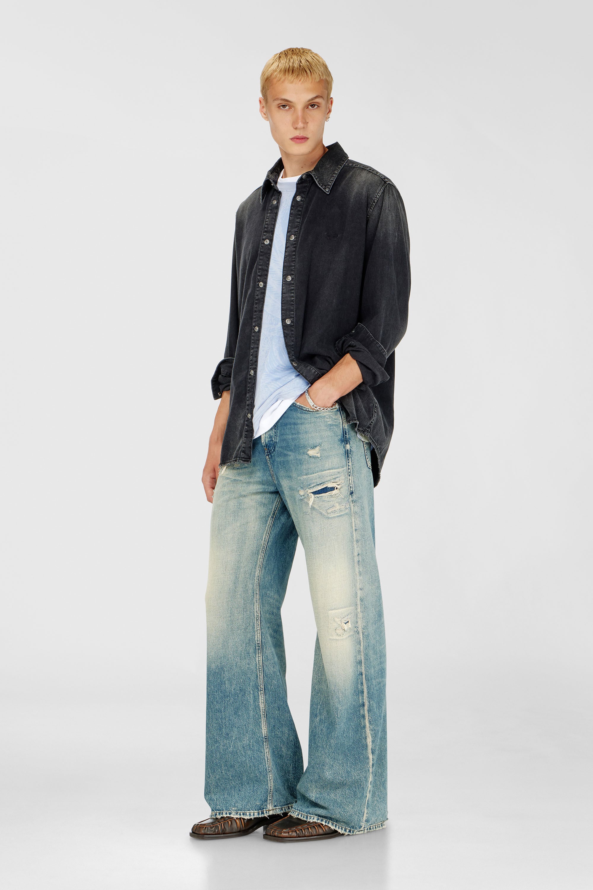 Diesel - D-SIMPLY, Man's Long-sleeve denim shirt in Black - 1