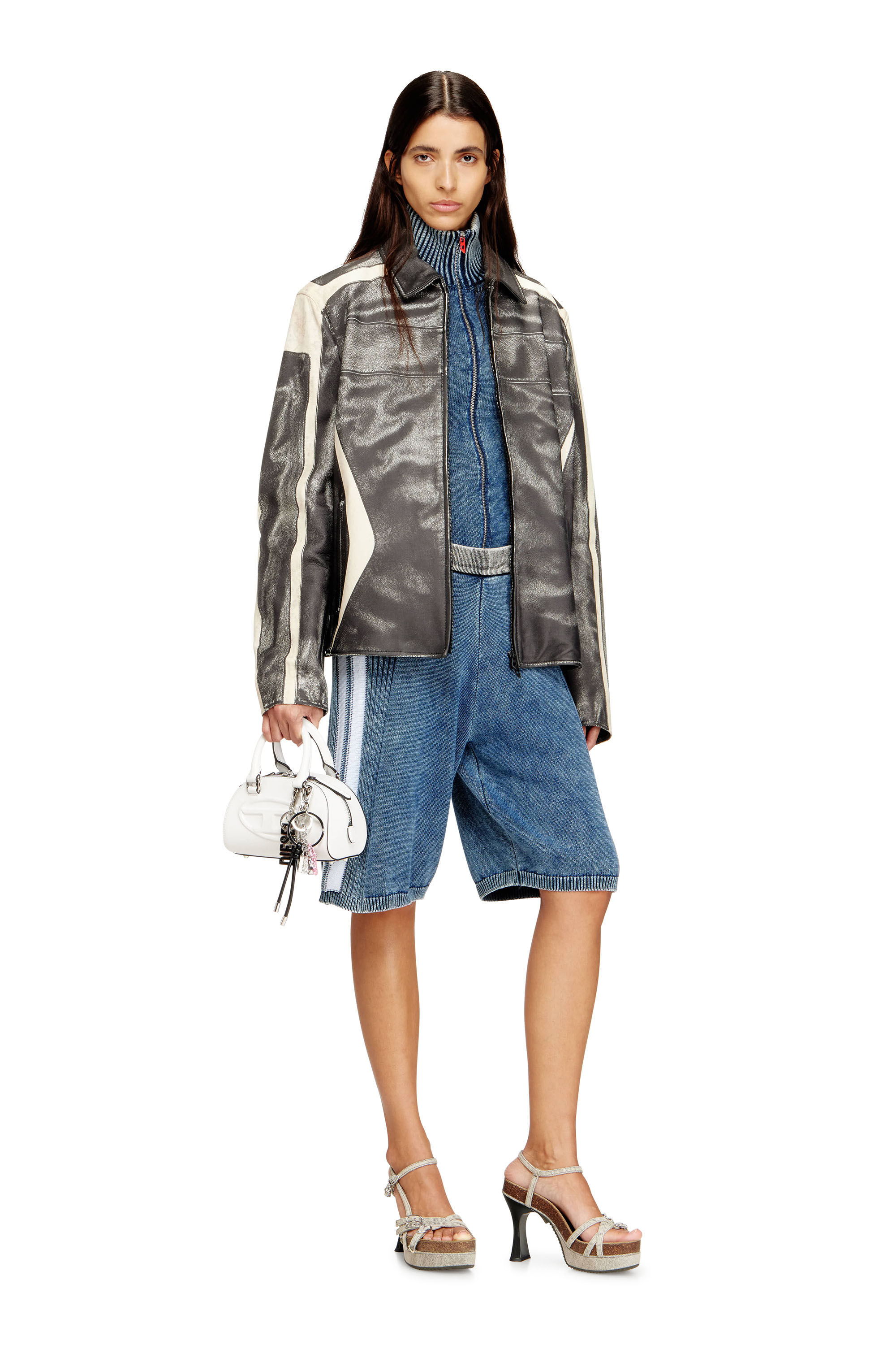 Diesel - M-ESTHER, Woman's Knitted shorts with sporty bands in Blue - 1