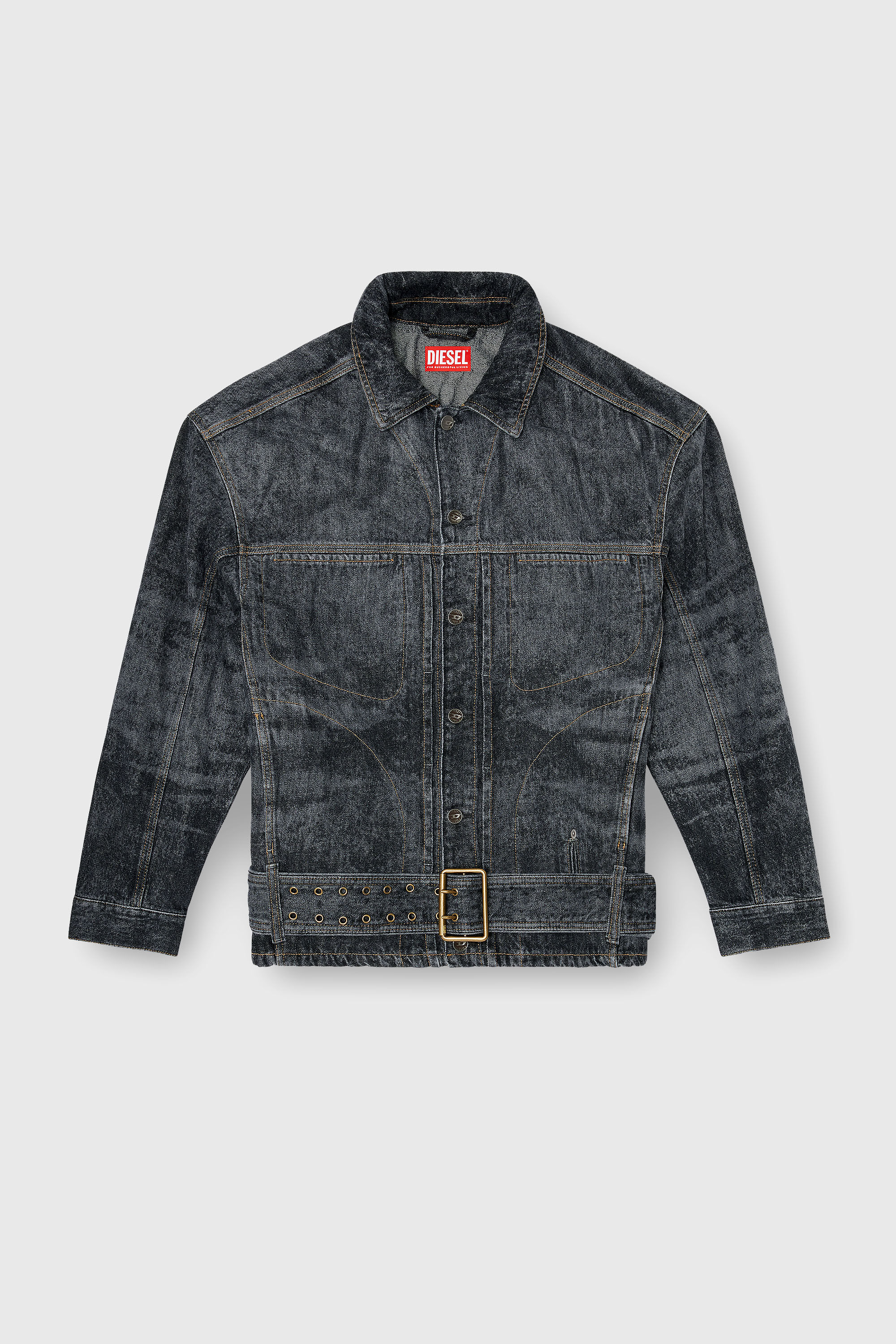 Diesel - D-VALERO-S, Man's Biker-inspired denim jacket in Dark grey - 2