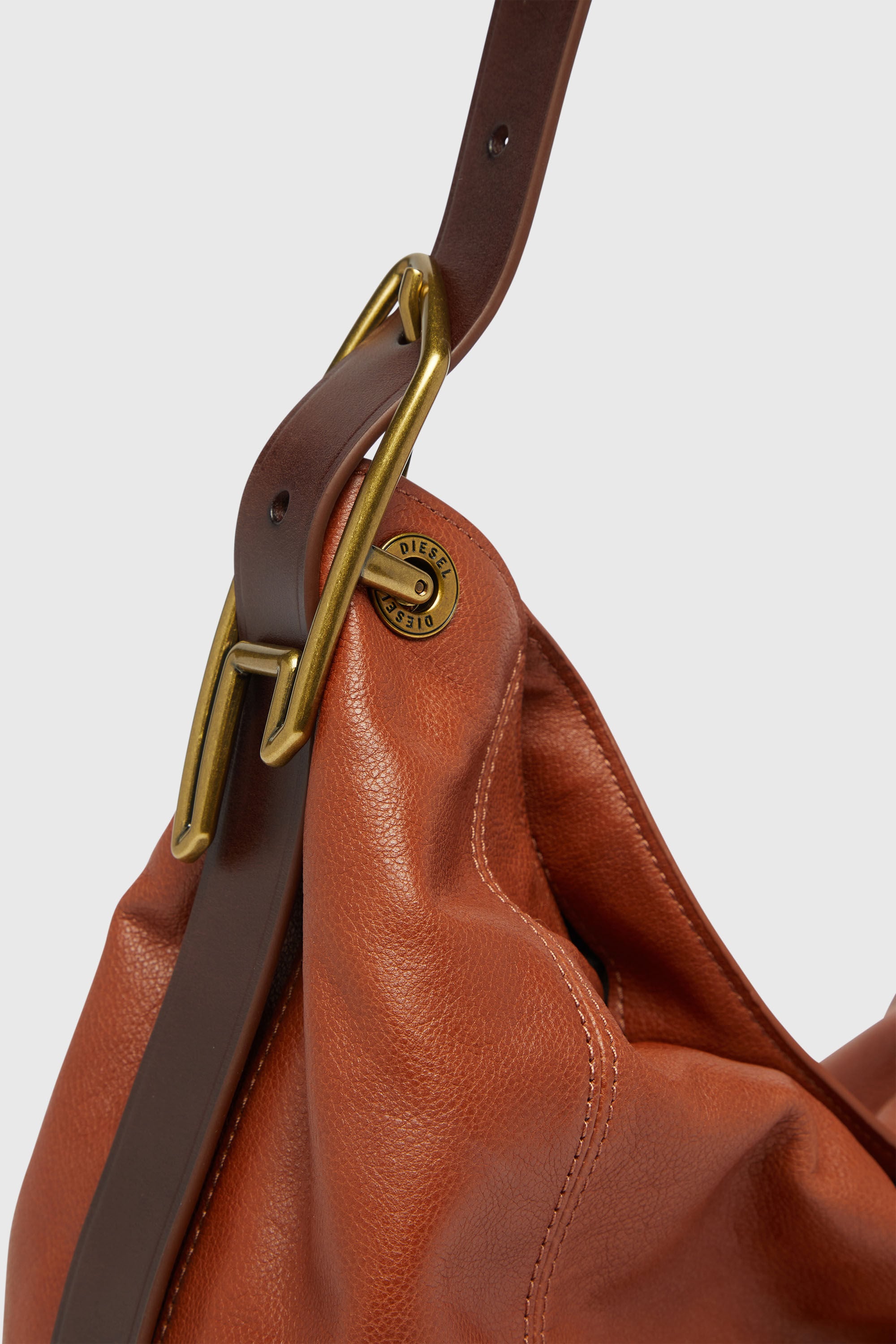 Diesel - D-LINE HOBO S, Woman's D-Line-Shoulder bag in shiny leather in Brown - 6