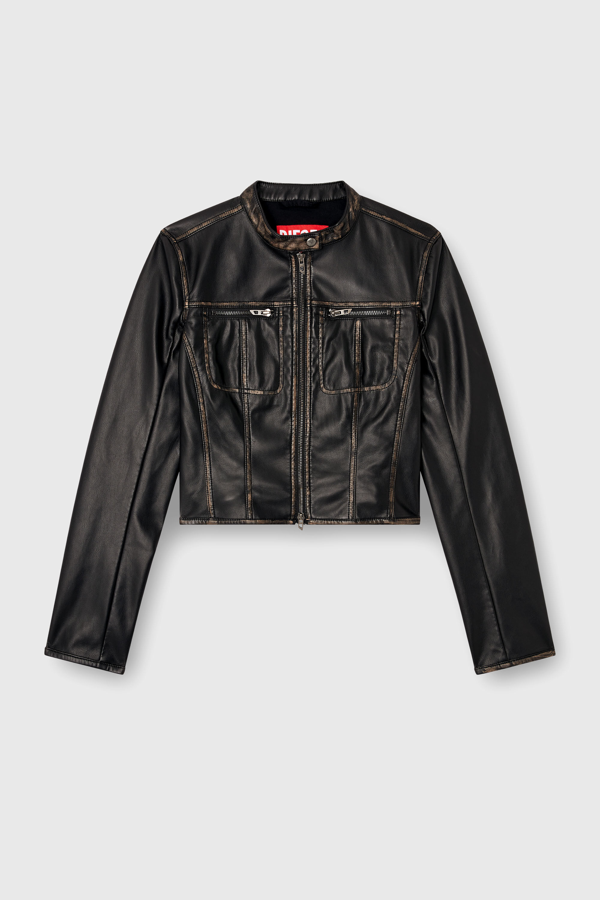 Diesel - G-LOBE, Woman's Cropped distressed biker jacket in Black - 2