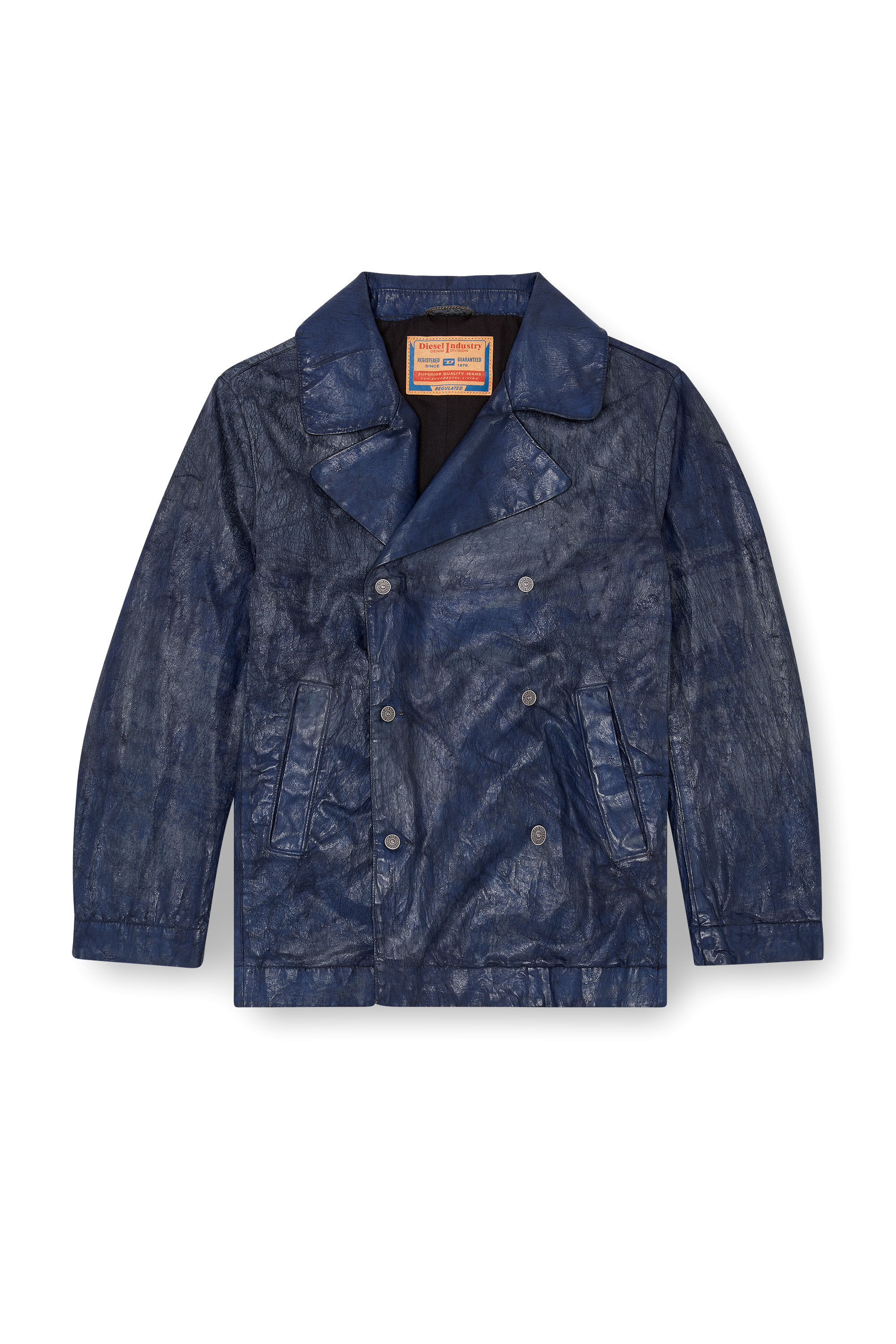 Diesel - D-BONDED-S, Man's Double-breasted jacket in coated denim in Dark Blue - 2