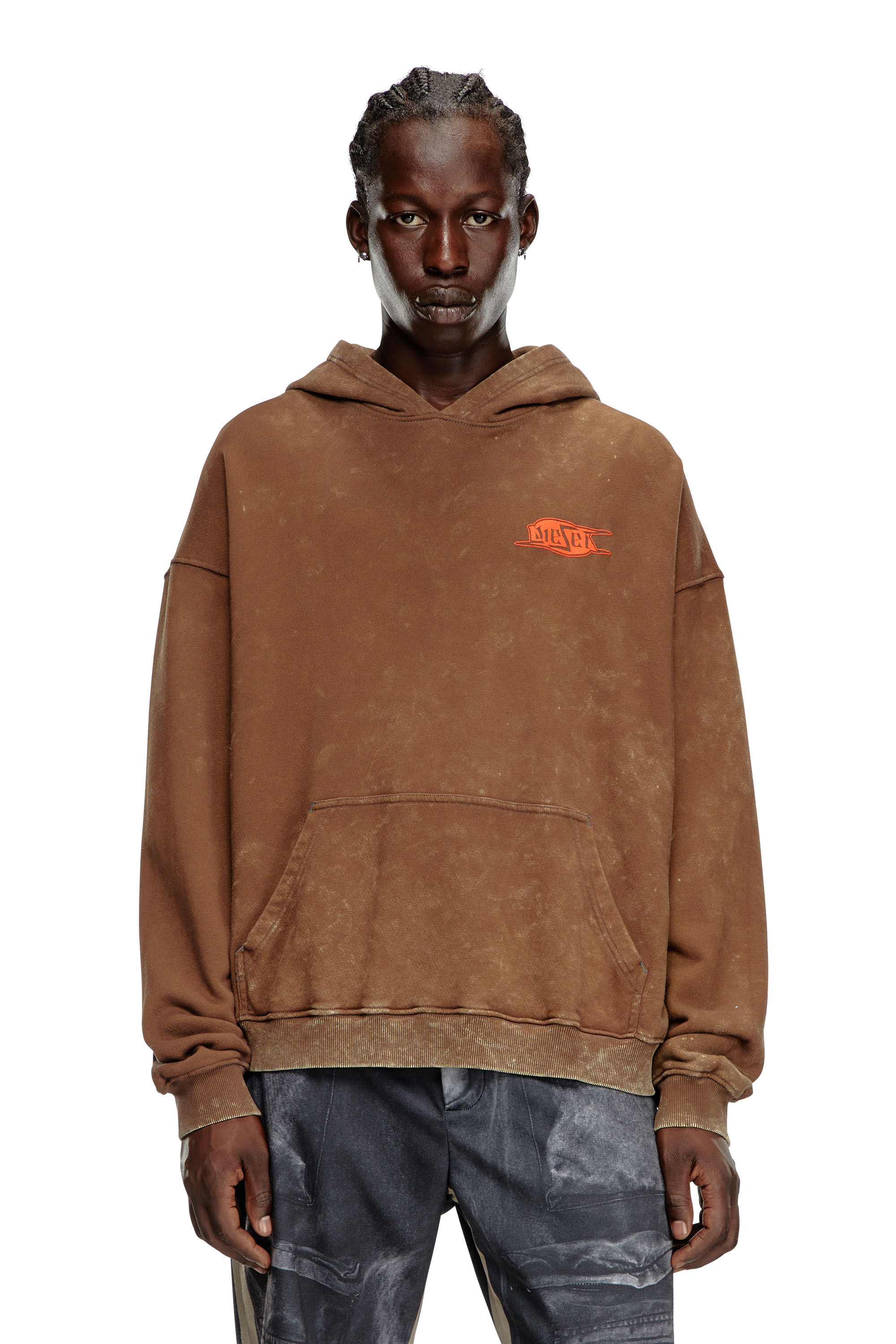 Diesel - S-BOXT-HOOD-Q5, Man's Marbled hoodie with puff-print logo in Brown - 3