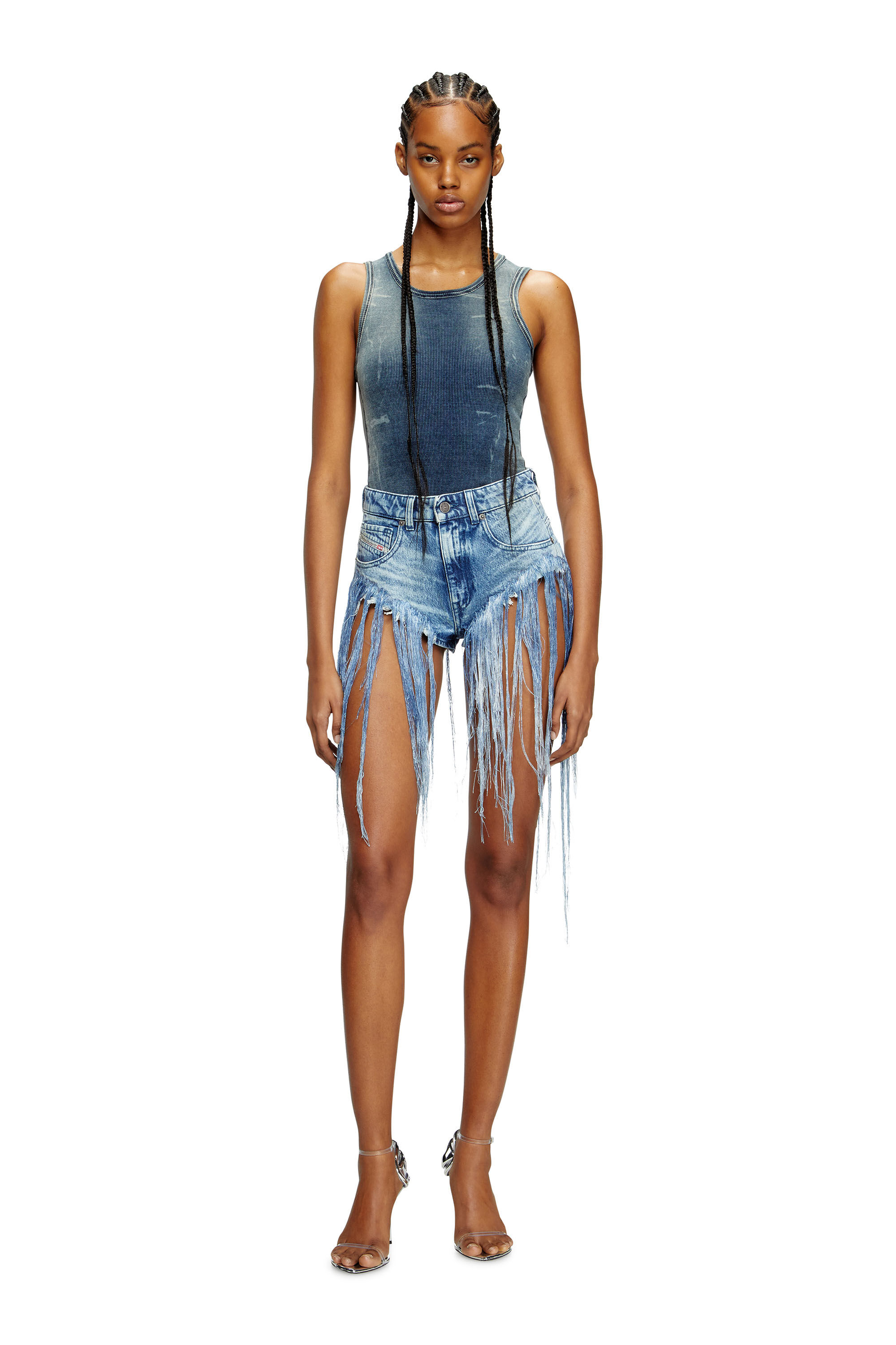 Women's Shorts in distressed fringed denim | Blue | Diesel