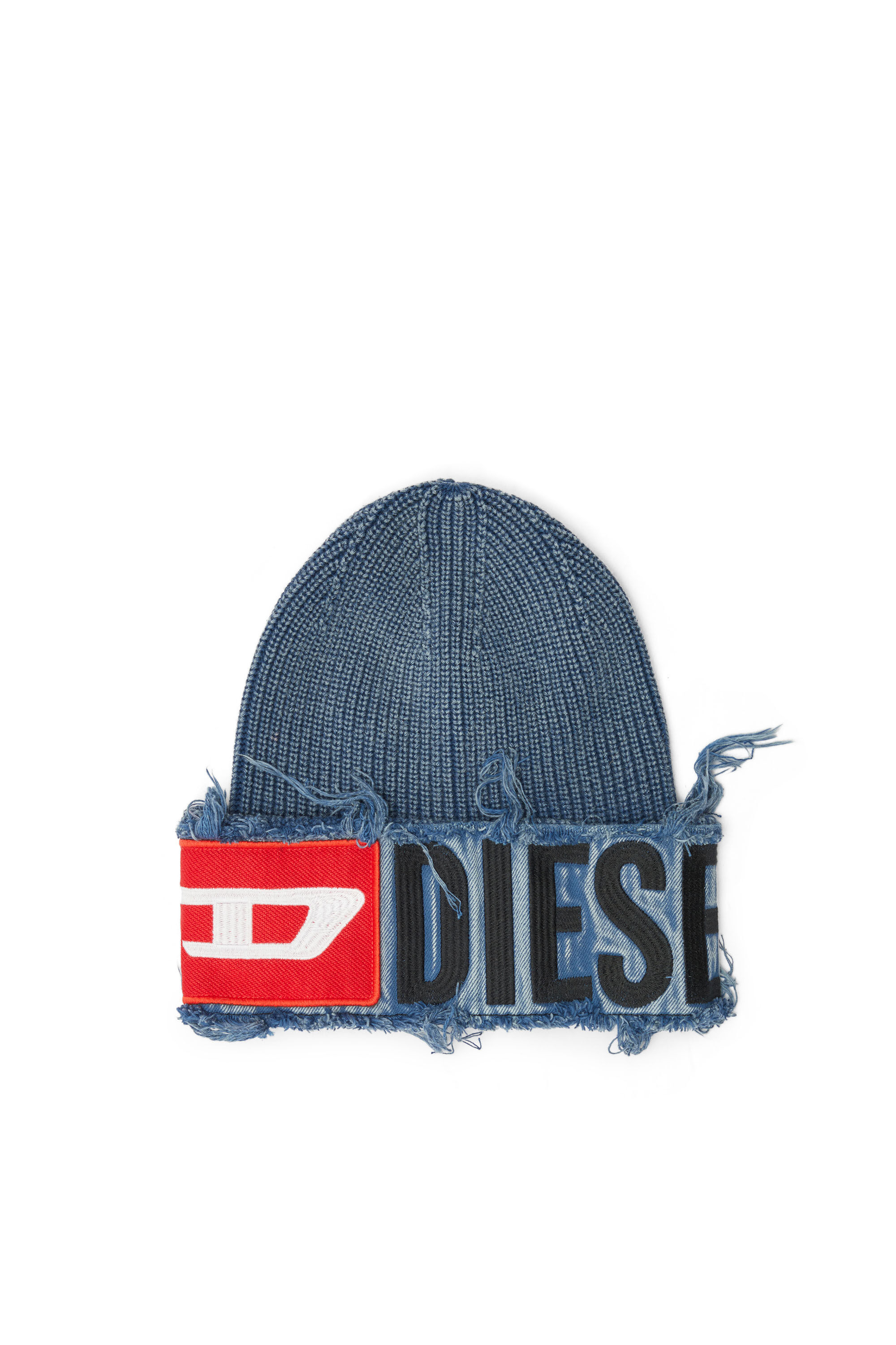 DIESEL K-FROK ニット帽 ダークブルー(美品) Women's Denim effect beanie with bold patch detail | Blue | Diesel