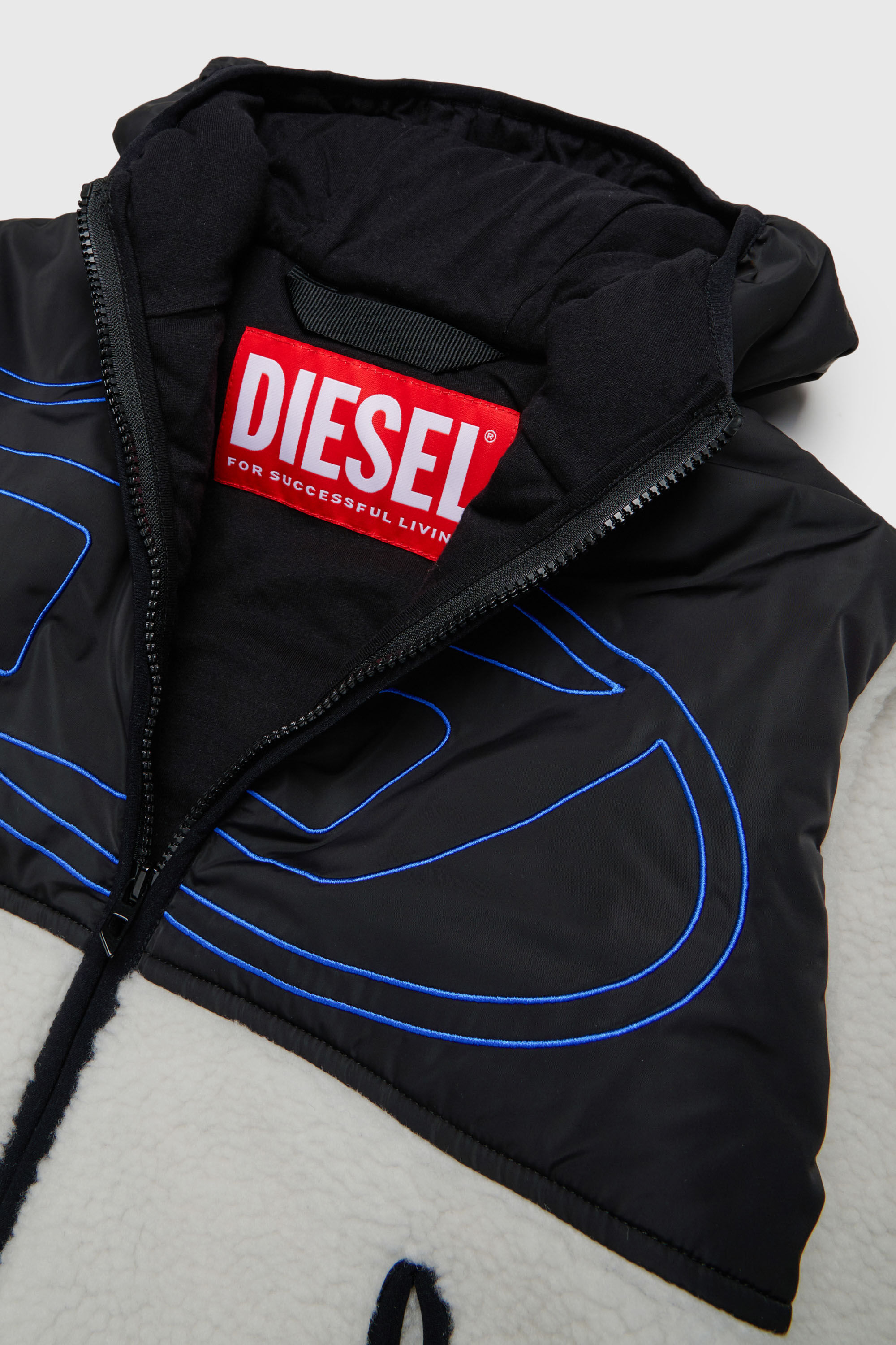 Diesel - JSHEAR, Man's Hooded jacket in nylon and teddy fleece in White - 3